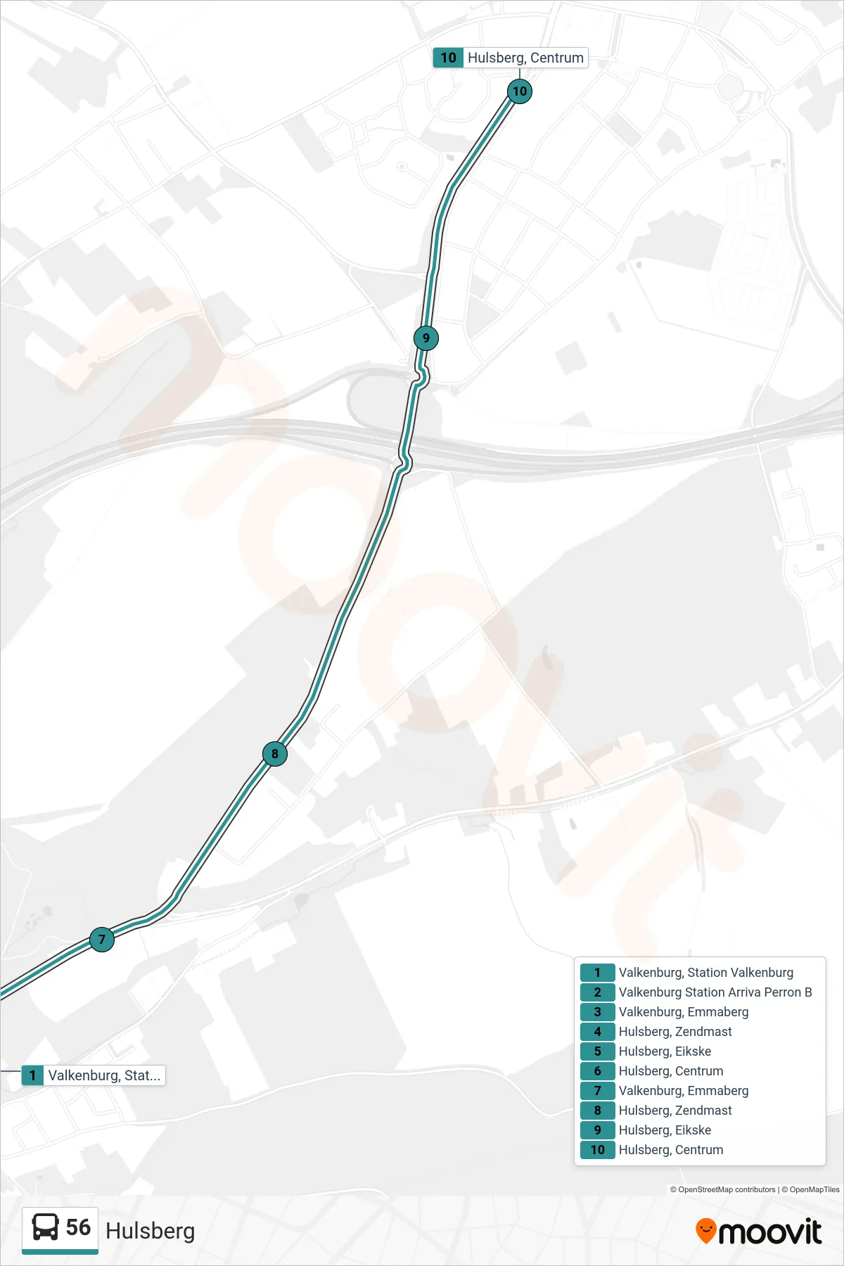 Lijn 56 (bus, Hulsberg): route en haltes op de kaart