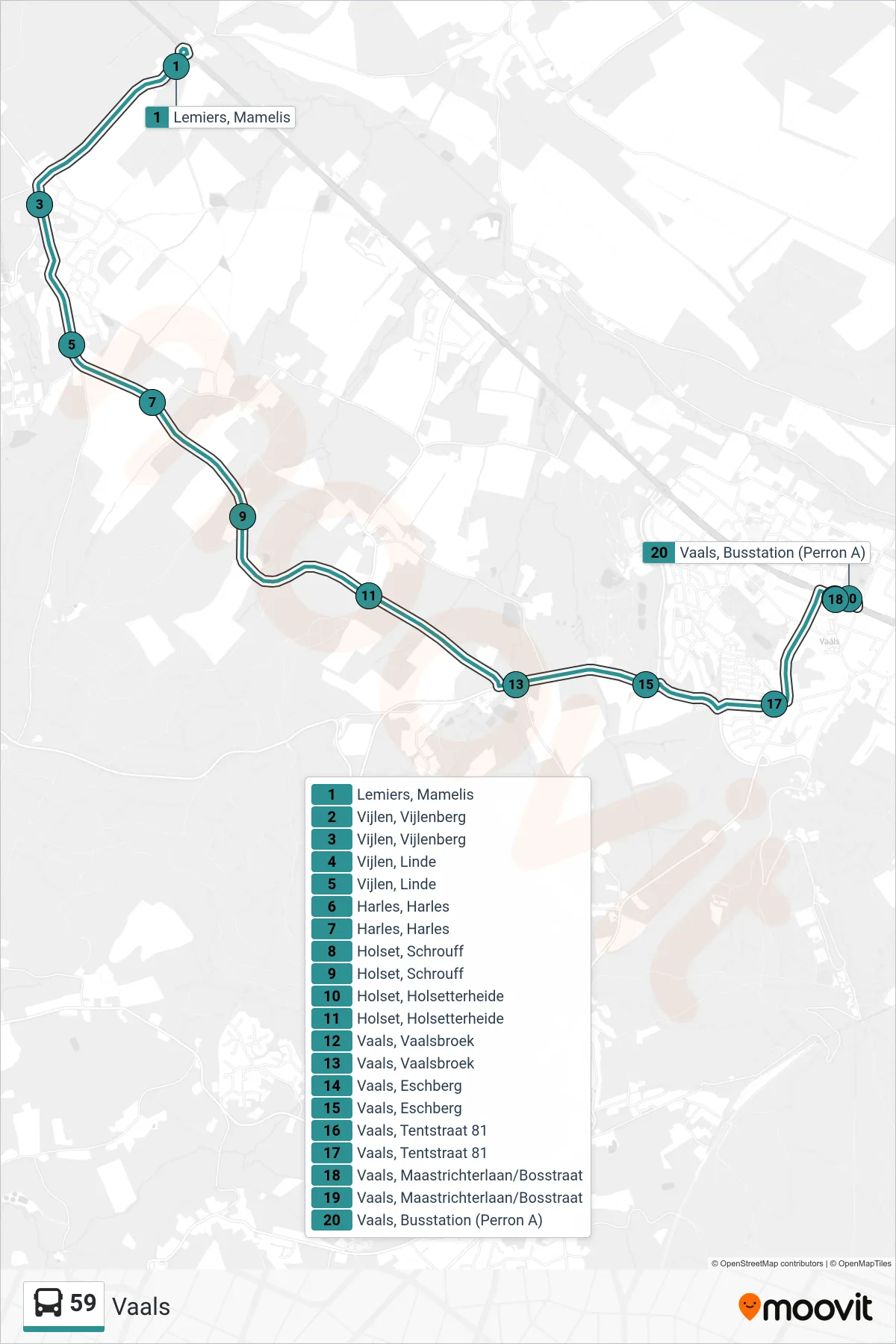 Lijn 59 (bus, Vaals): route en haltes op de kaart