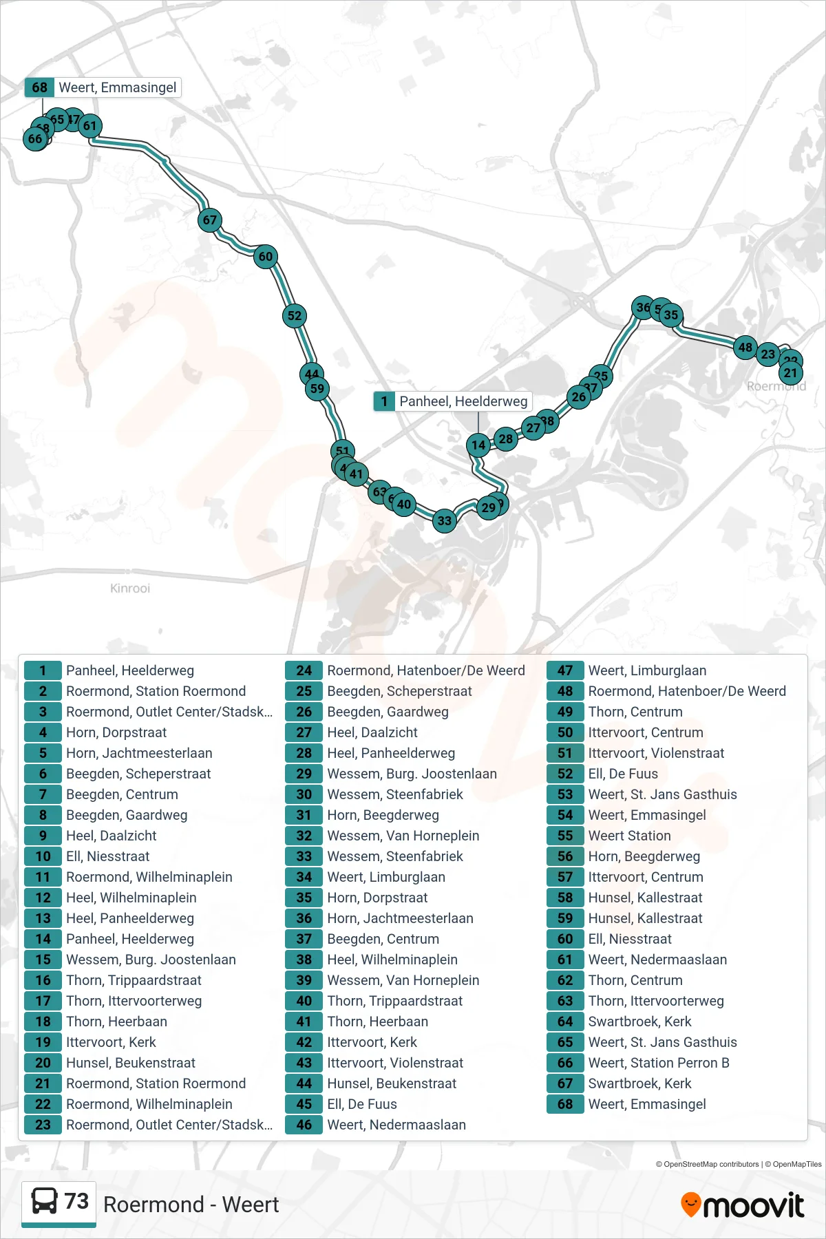 Lijn 73 (bus, Weert): route en haltes op de kaart