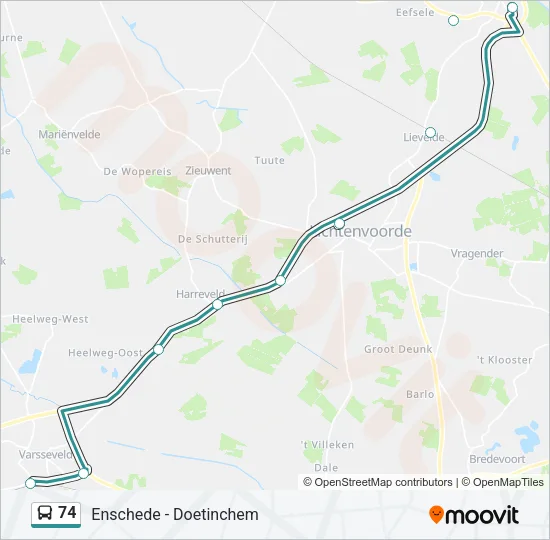 Bus 74 lijnkaart