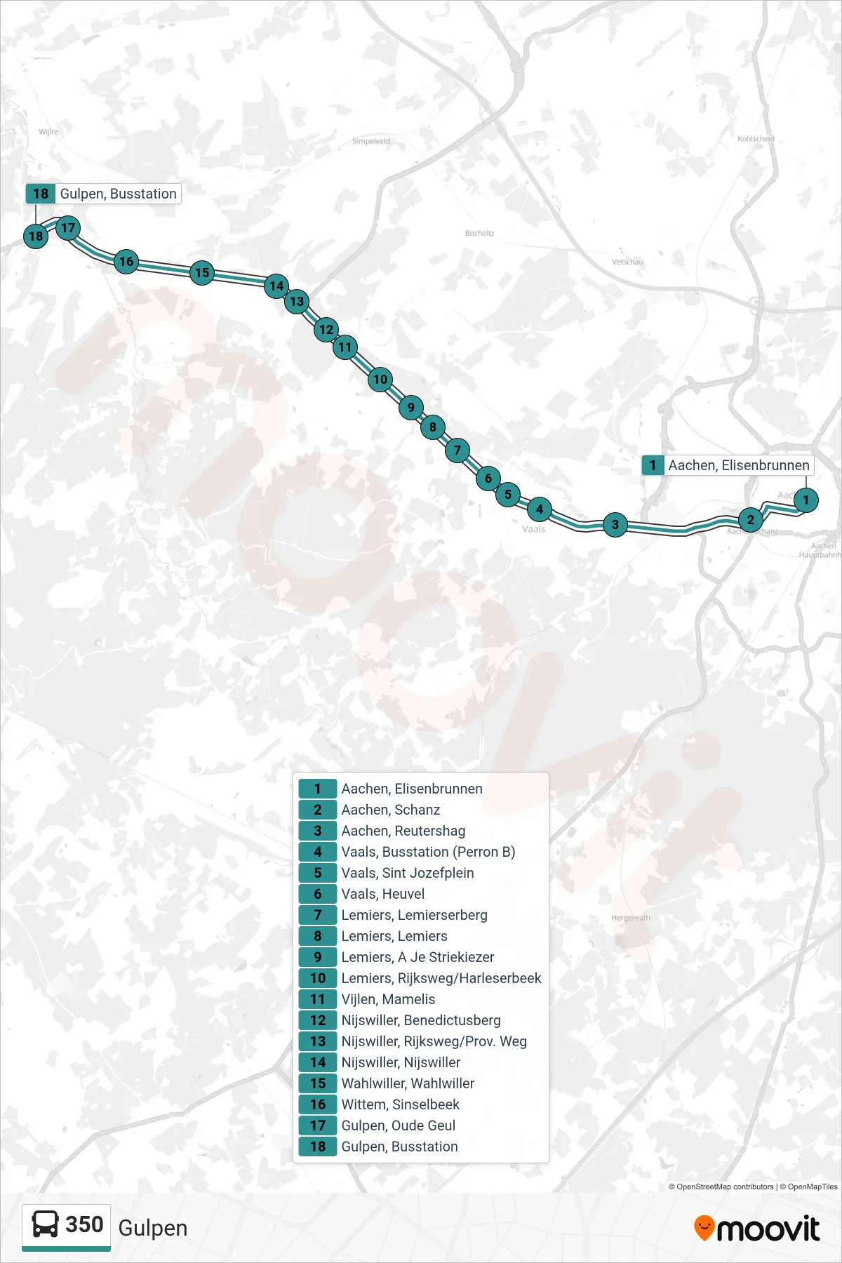 Lijn 350 (bus, Gulpen): route en haltes op de kaart