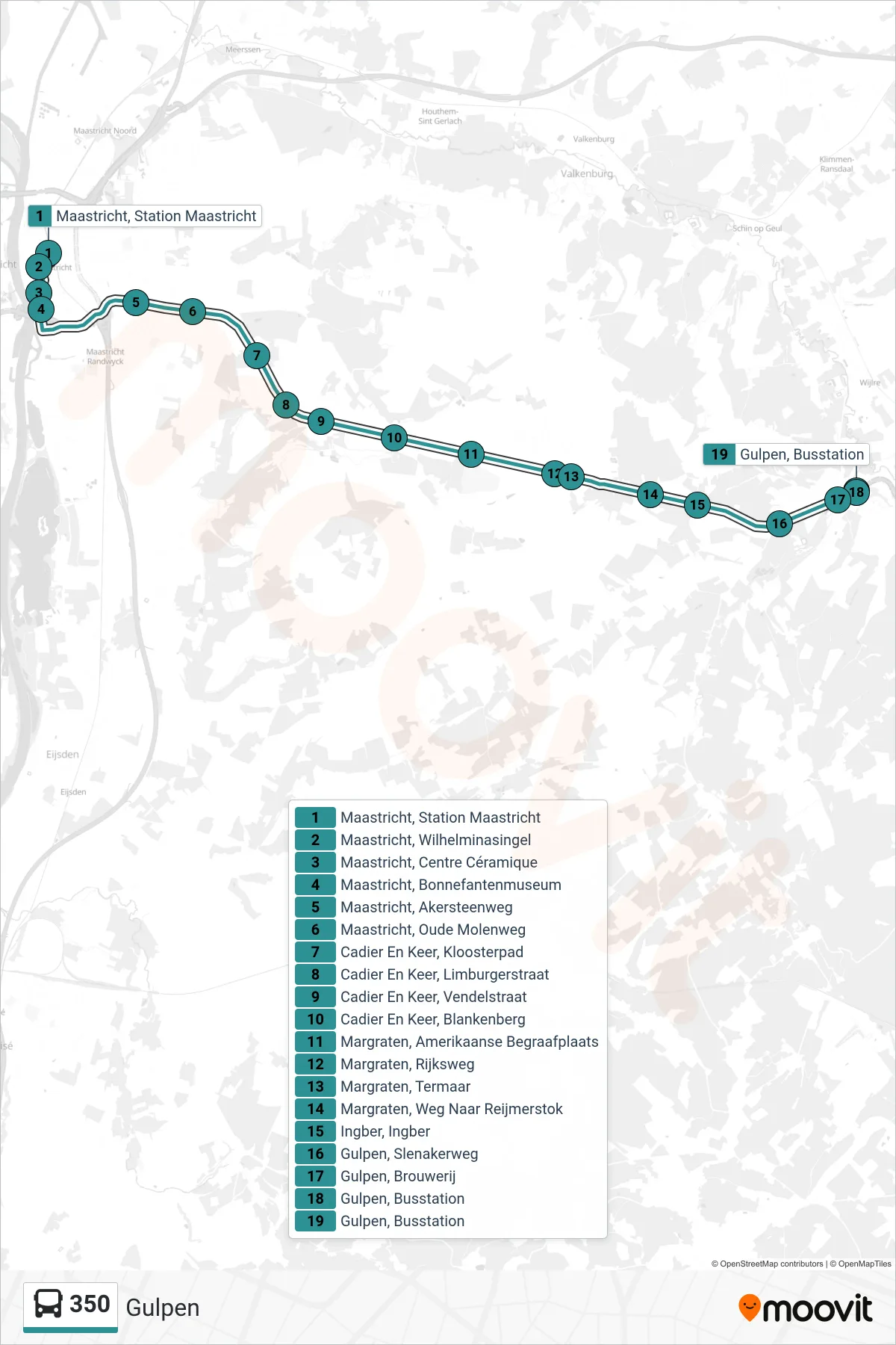 Linie 350 (Bus) Richtung Gulpen: Route und Haltestellen auf der Karte