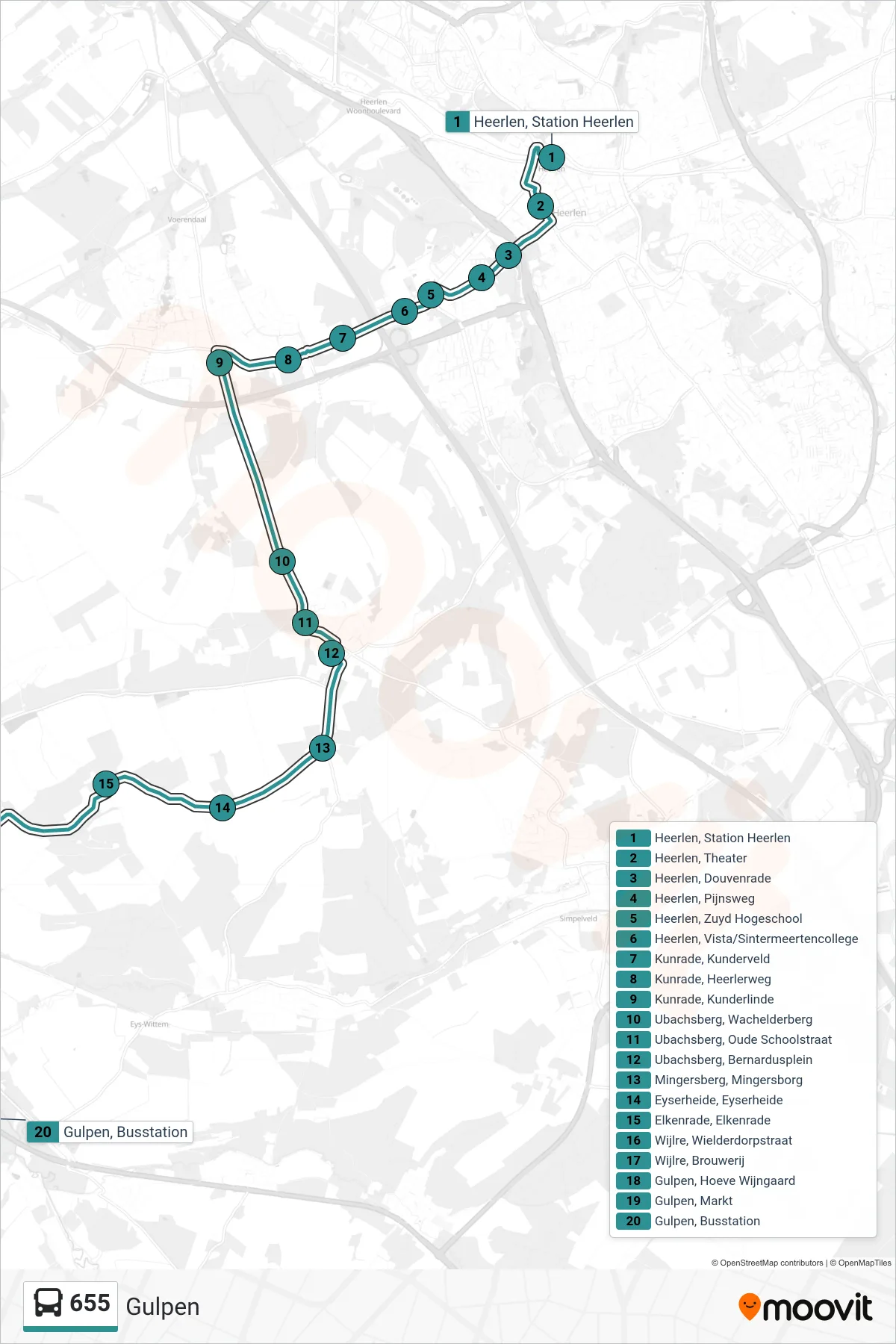 Lijn 655 (bus, Gulpen): route en haltes op de kaart