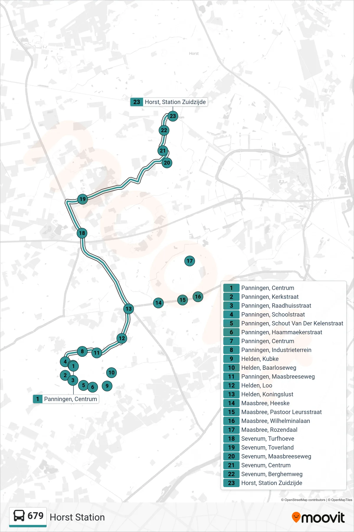 Lijn 679 (bus, Horst Station): route en haltes op de kaart