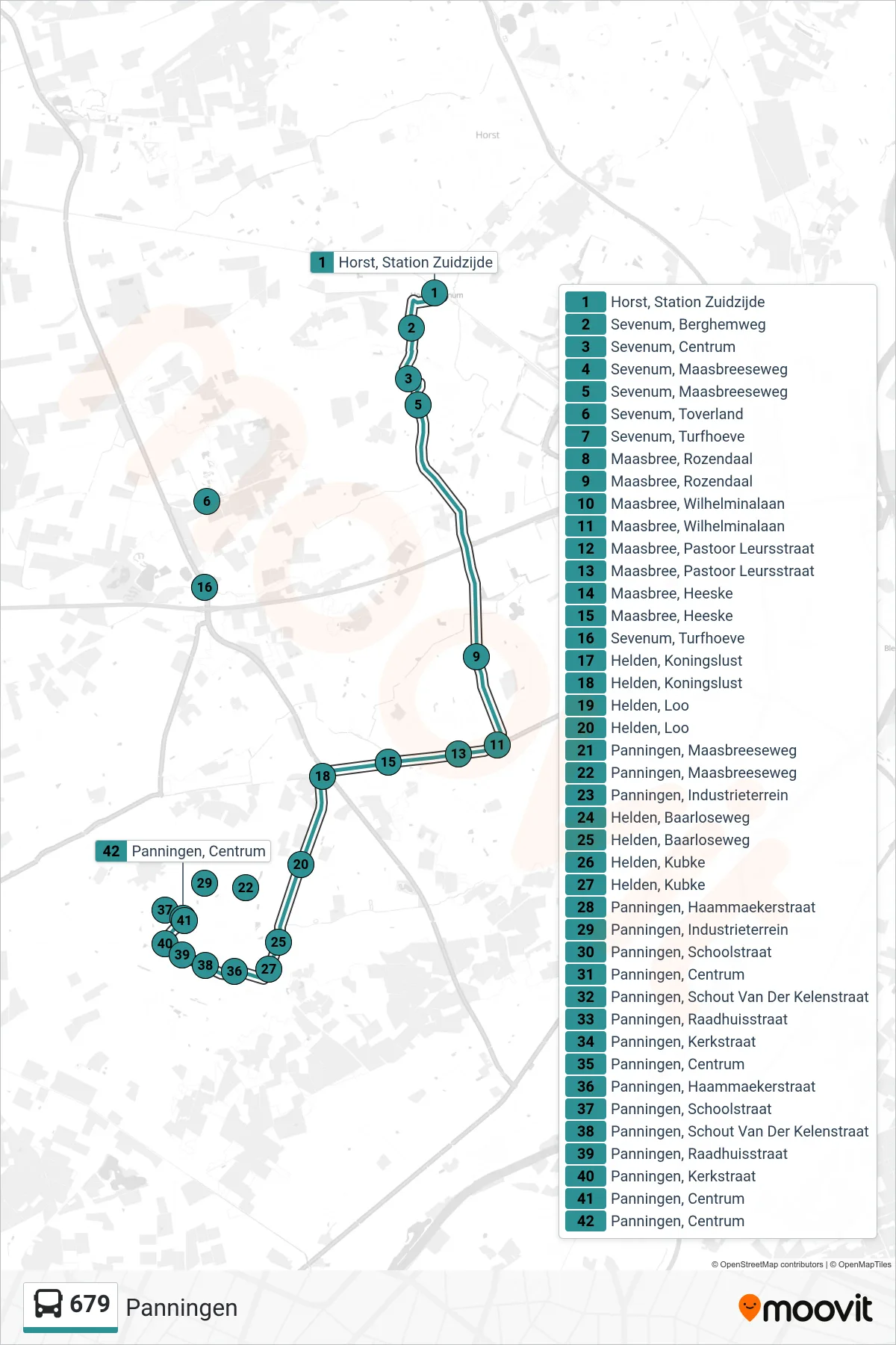 Lijn 679 (bus, Panningen): route en haltes op de kaart