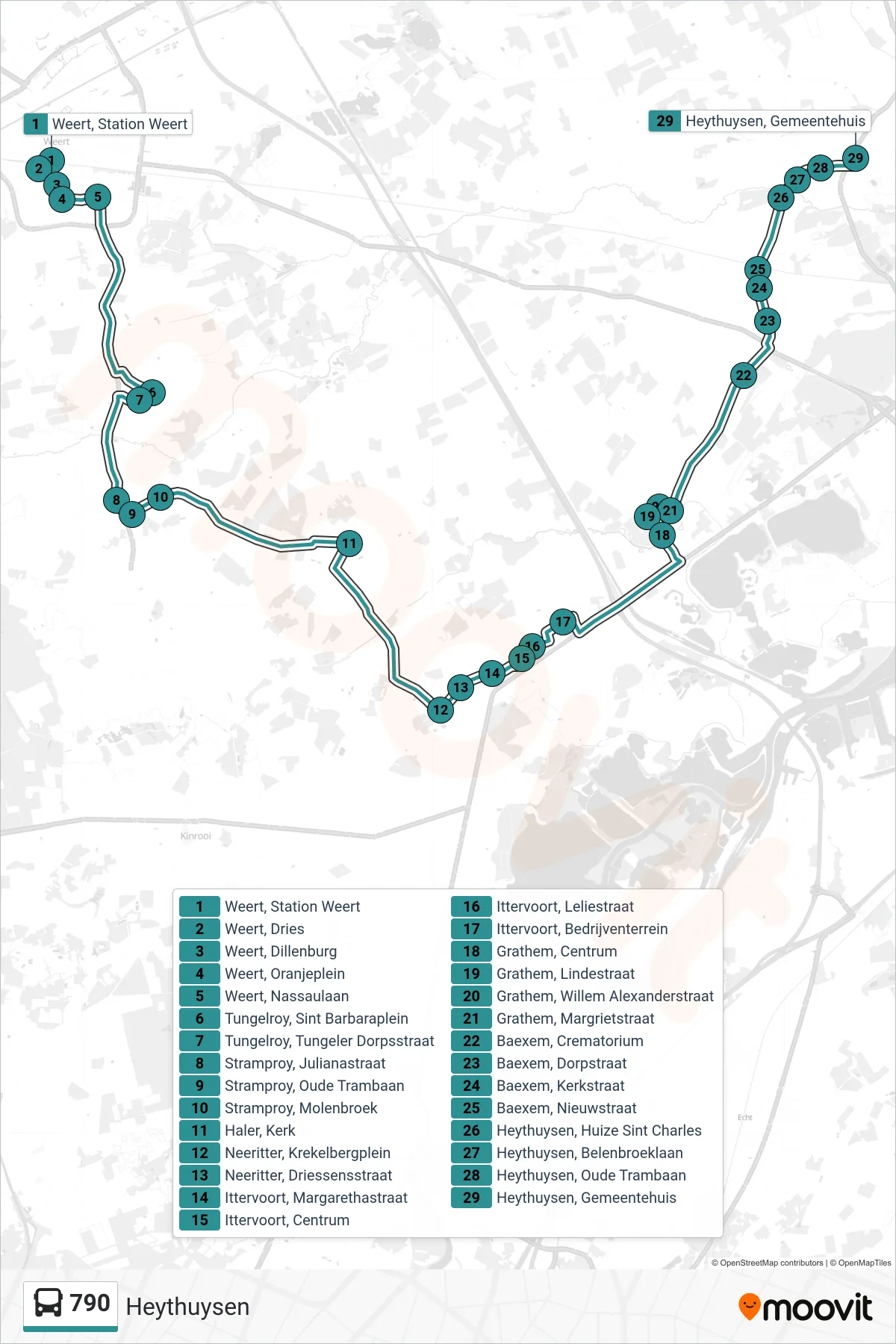 Lijn 790 (bus, Heythuysen): route en haltes op de kaart