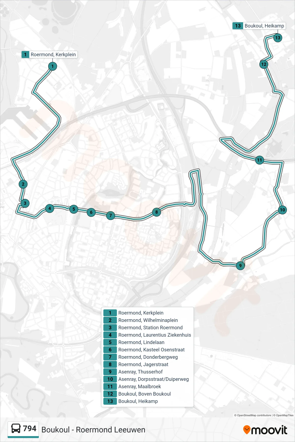 Lijn 794 (bus, Boukoul Via Station): route en haltes op de kaart