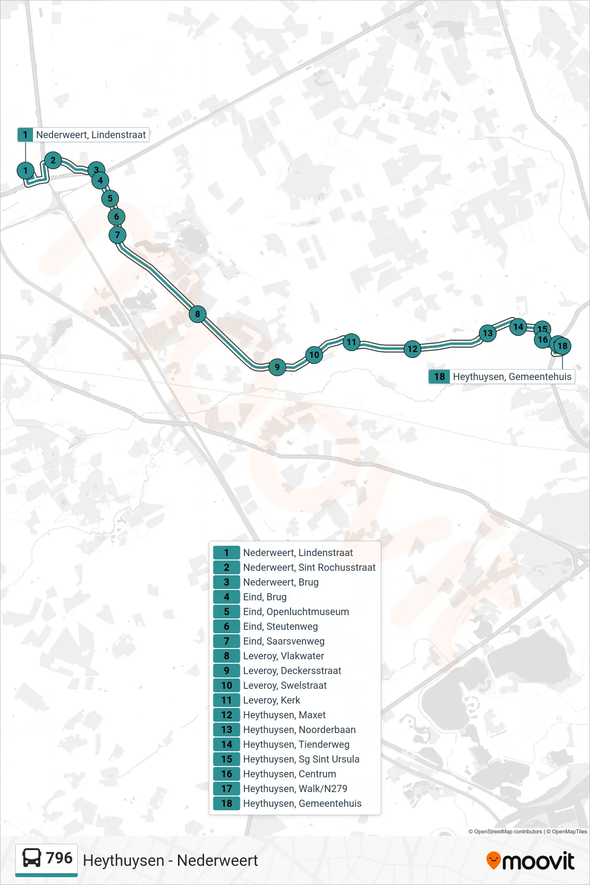 Lijn 796 (bus, Heythuysen): route en haltes op de kaart