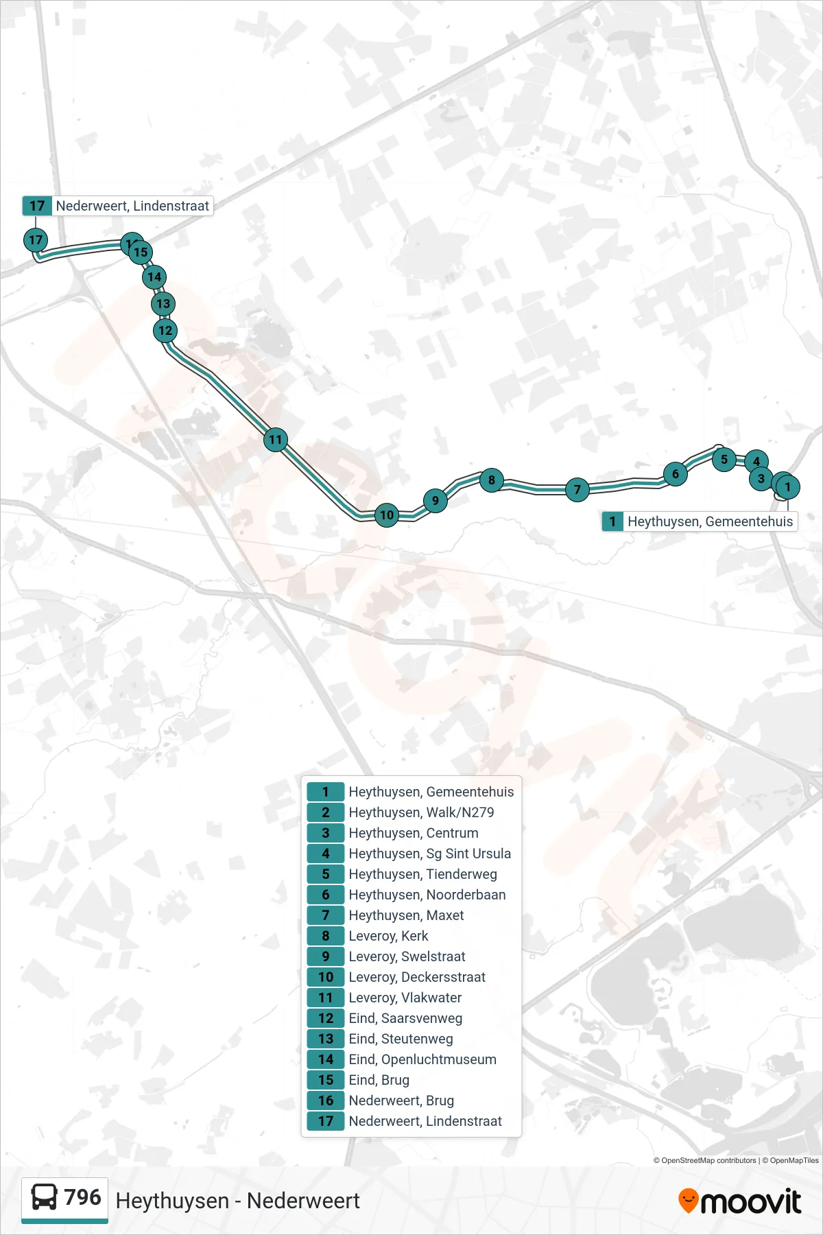 Lijn 796 (bus, Nederweert): route en haltes op de kaart