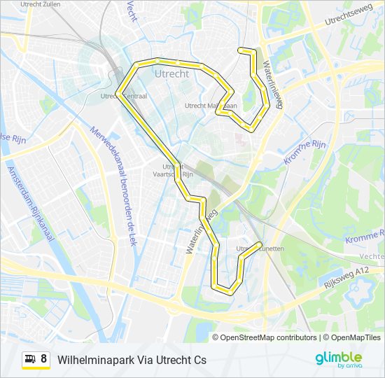 8 Route dienstregelingen, haltes en kaarten Wilhelminapark Via Utrecht Cs (Bijgewerkt)