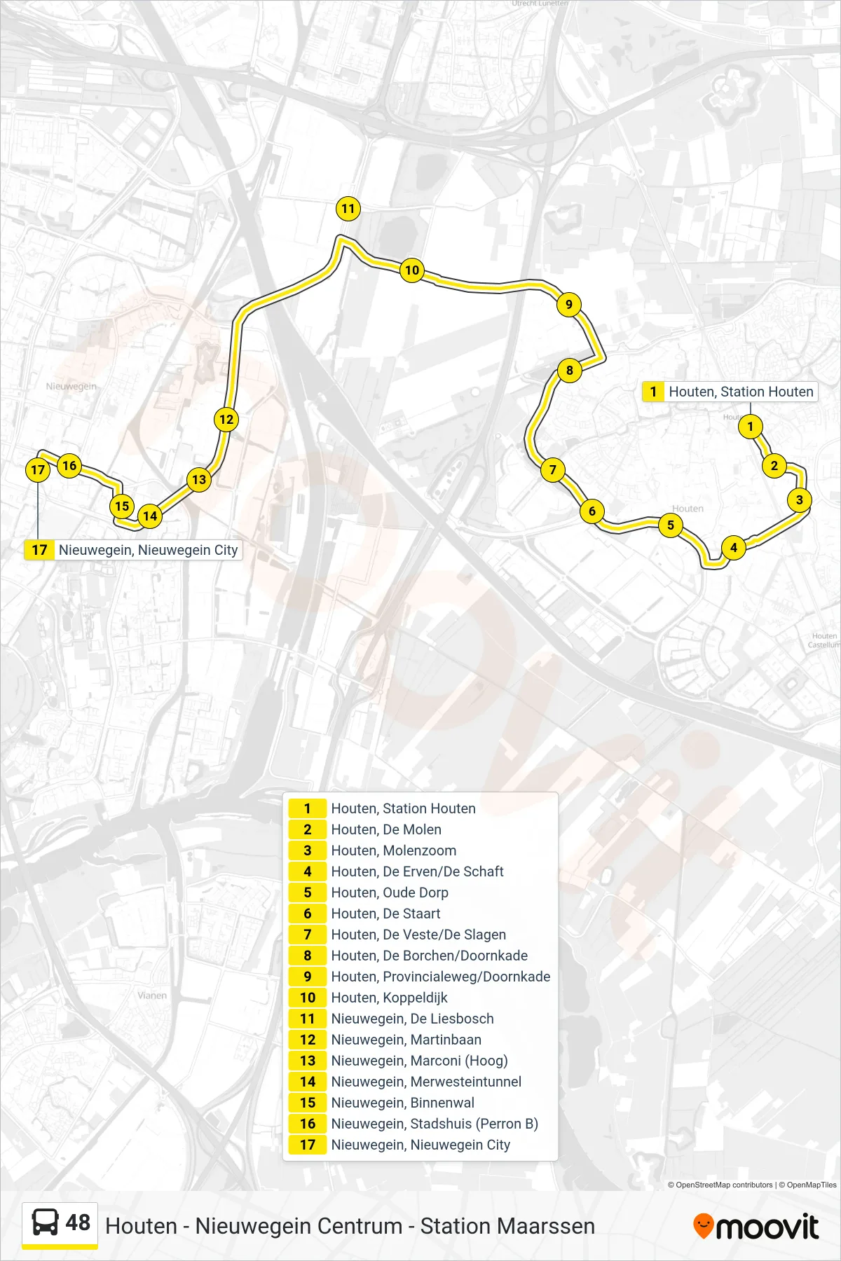 Lijn 48 (bus, Nieuwegein-Centrum): route en haltes op de kaart