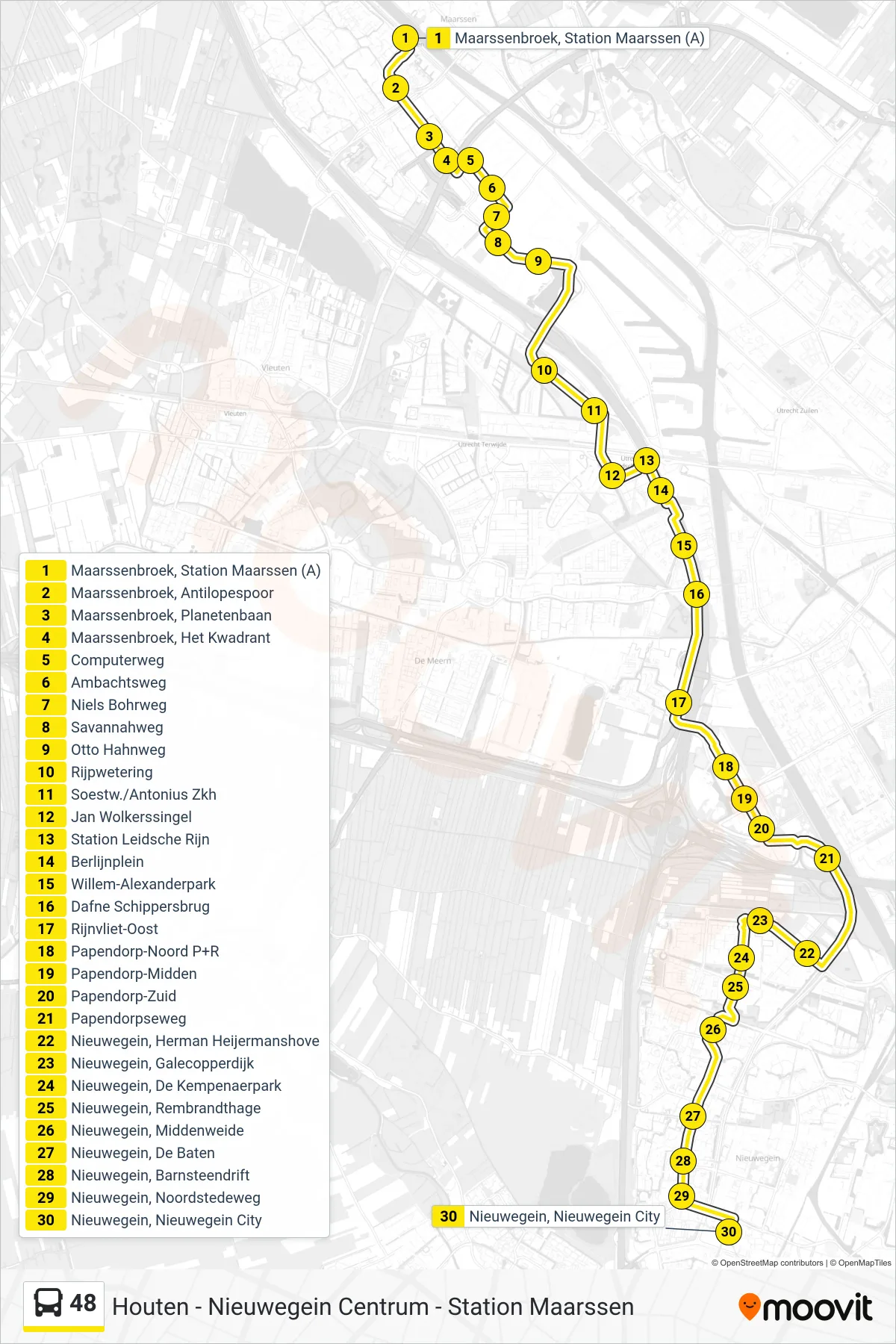 Lijn 48 (bus, Nieuwegein-Centrum): route en haltes op de kaart