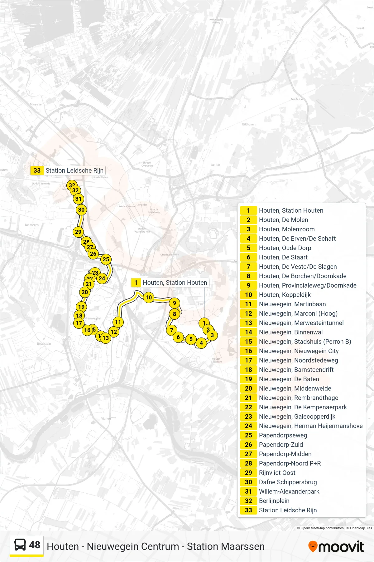 48 bus Line (Leidsche Rijn) route and stops on a map