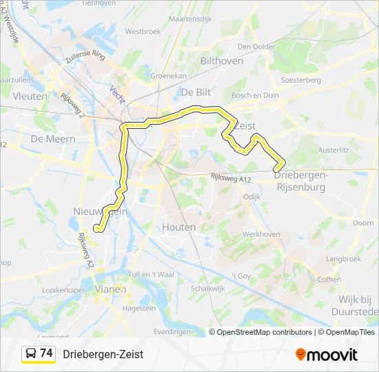 Bus 74 lijnkaart