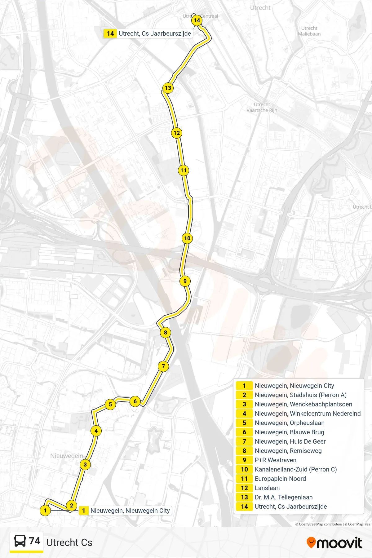 Linie 74 (Bus) Richtung Utrecht Cs: Route und Haltestellen auf der Karte