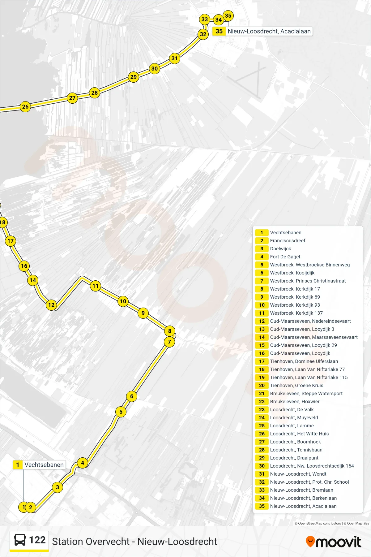 Lijn 122 (bus, Nieuw-Loosdrecht): route en haltes op de kaart