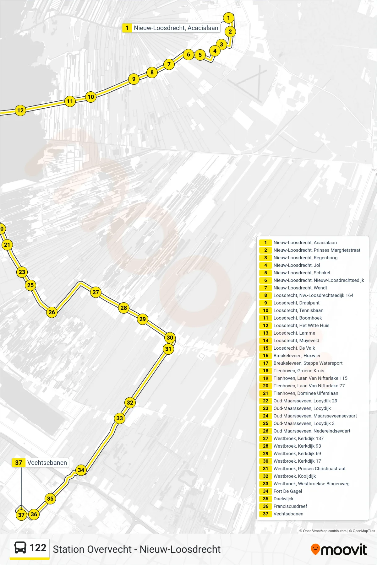 Lijn 122 (bus, Overvecht): route en haltes op de kaart