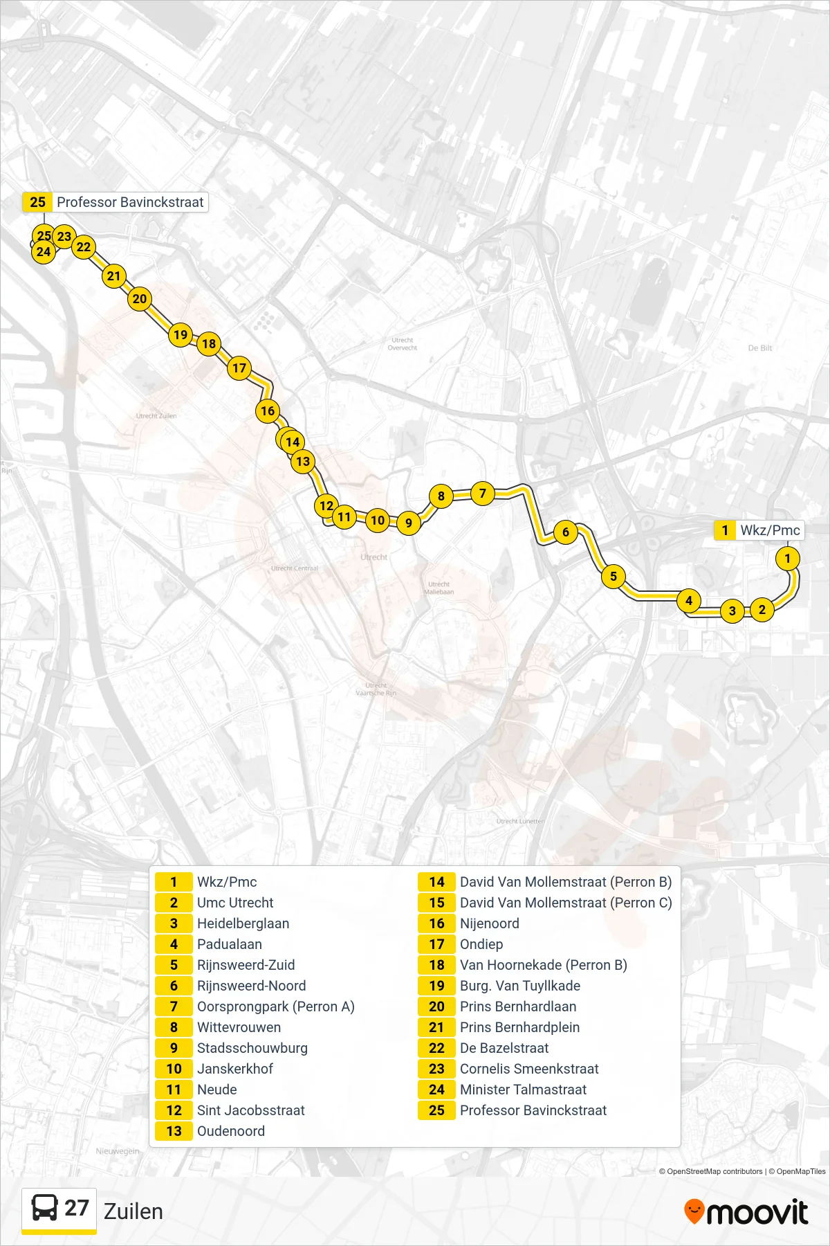 Lijn 27 (bus, Zuilen): route en haltes op de kaart