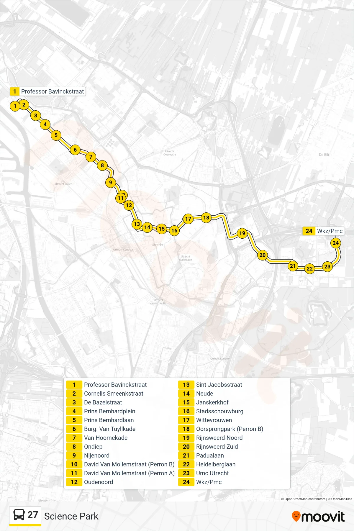 Lijn 27 (bus, Science Park): route en haltes op de kaart