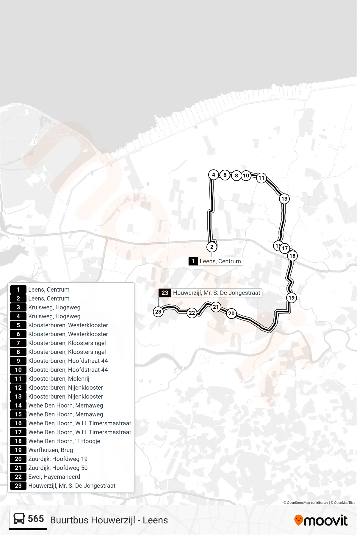 Lijn 565 (bus, Kloosterburen): route en haltes op de kaart