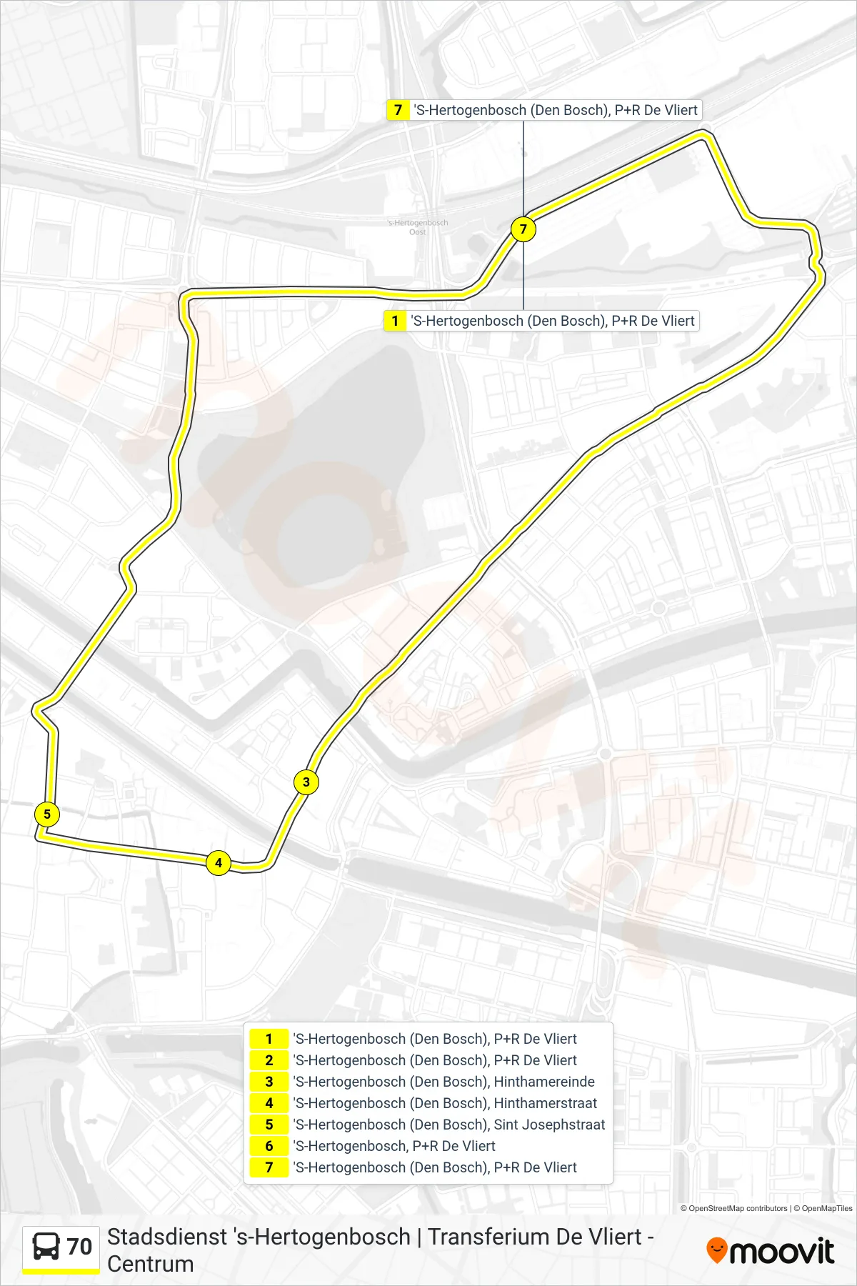 Lijn 70 (bus, Centrum): route en haltes op de kaart