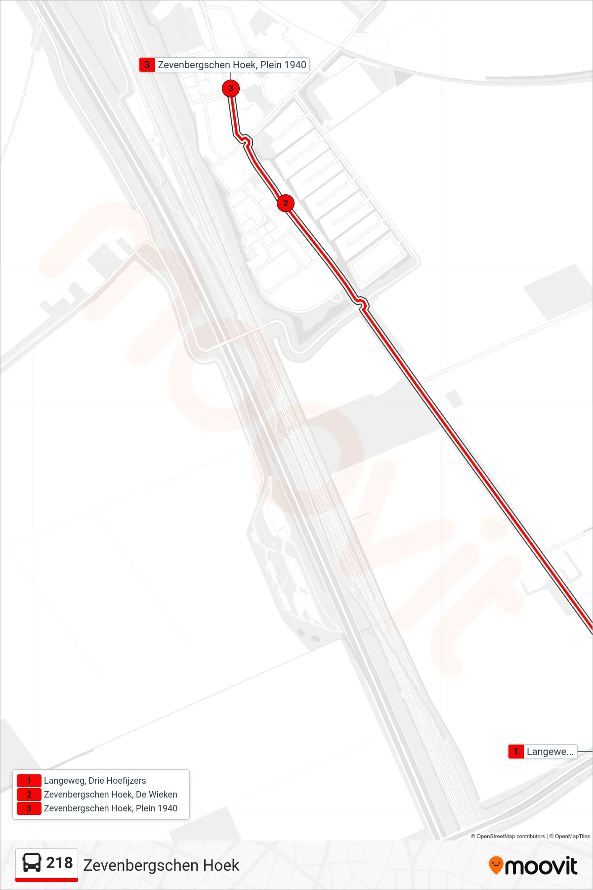 Lijn 218 (bus, Zevenbergschen Hoek): route en haltes op de kaart