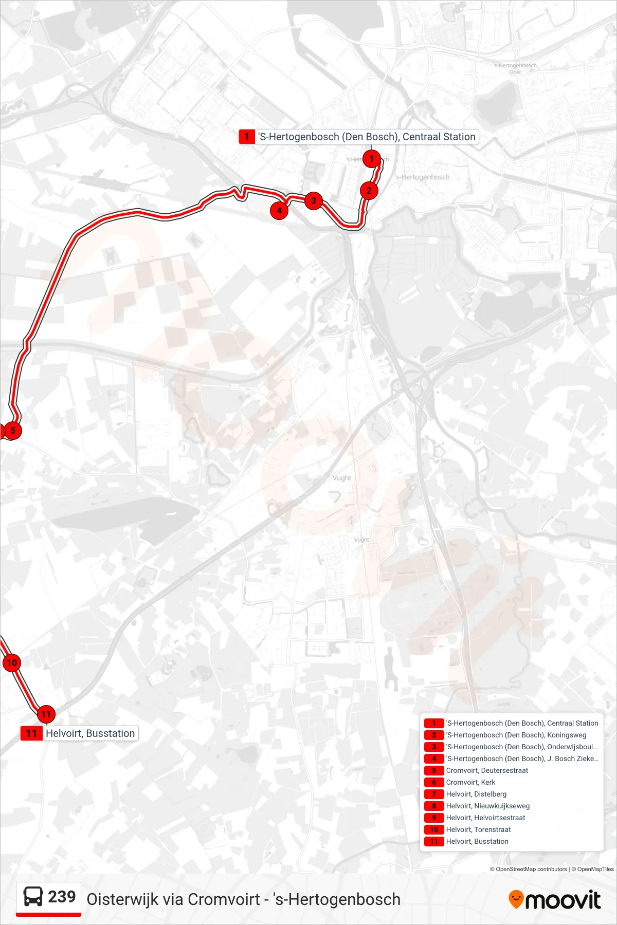 Lijn 239 (bus, Helvoirt): route en haltes op de kaart
