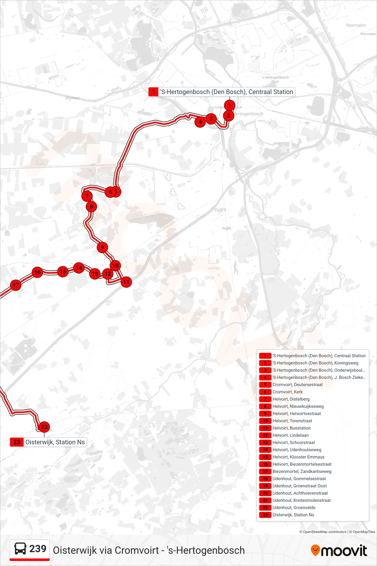 Lijn 239 (bus, Oisterwijk): route en haltes op de kaart