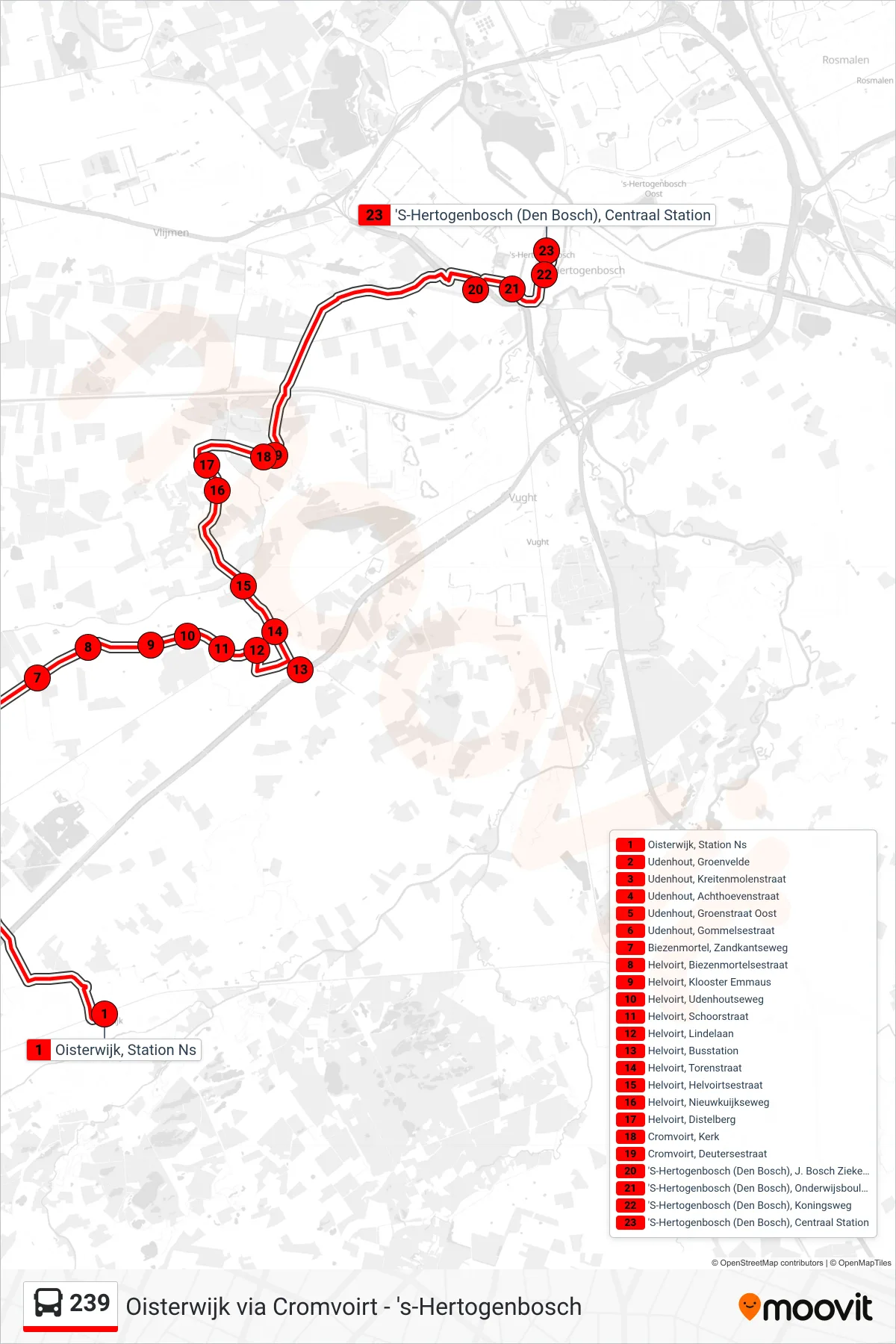 Lijn 239 (bus, Den Bosch): route en haltes op de kaart