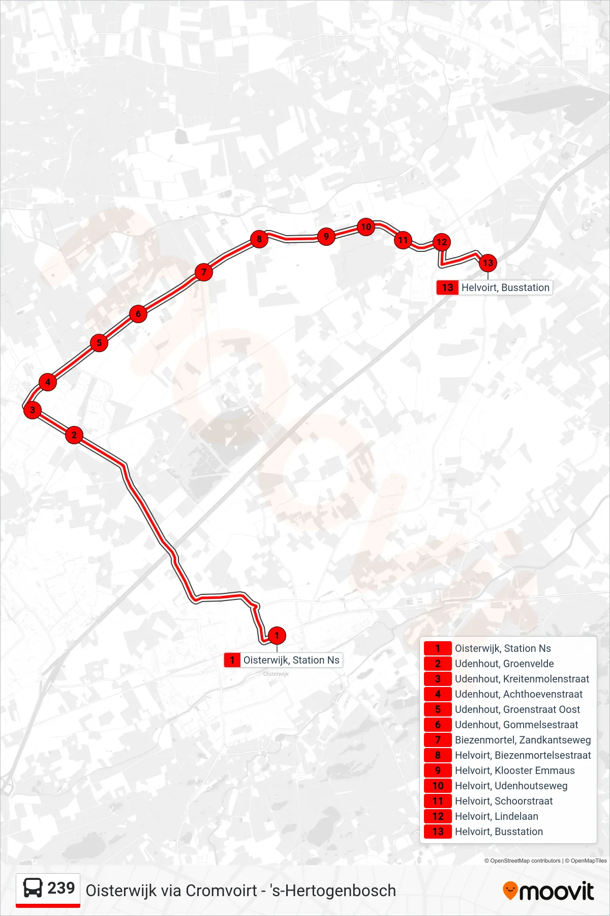 Lijn 239 (bus, Helvoirt): route en haltes op de kaart