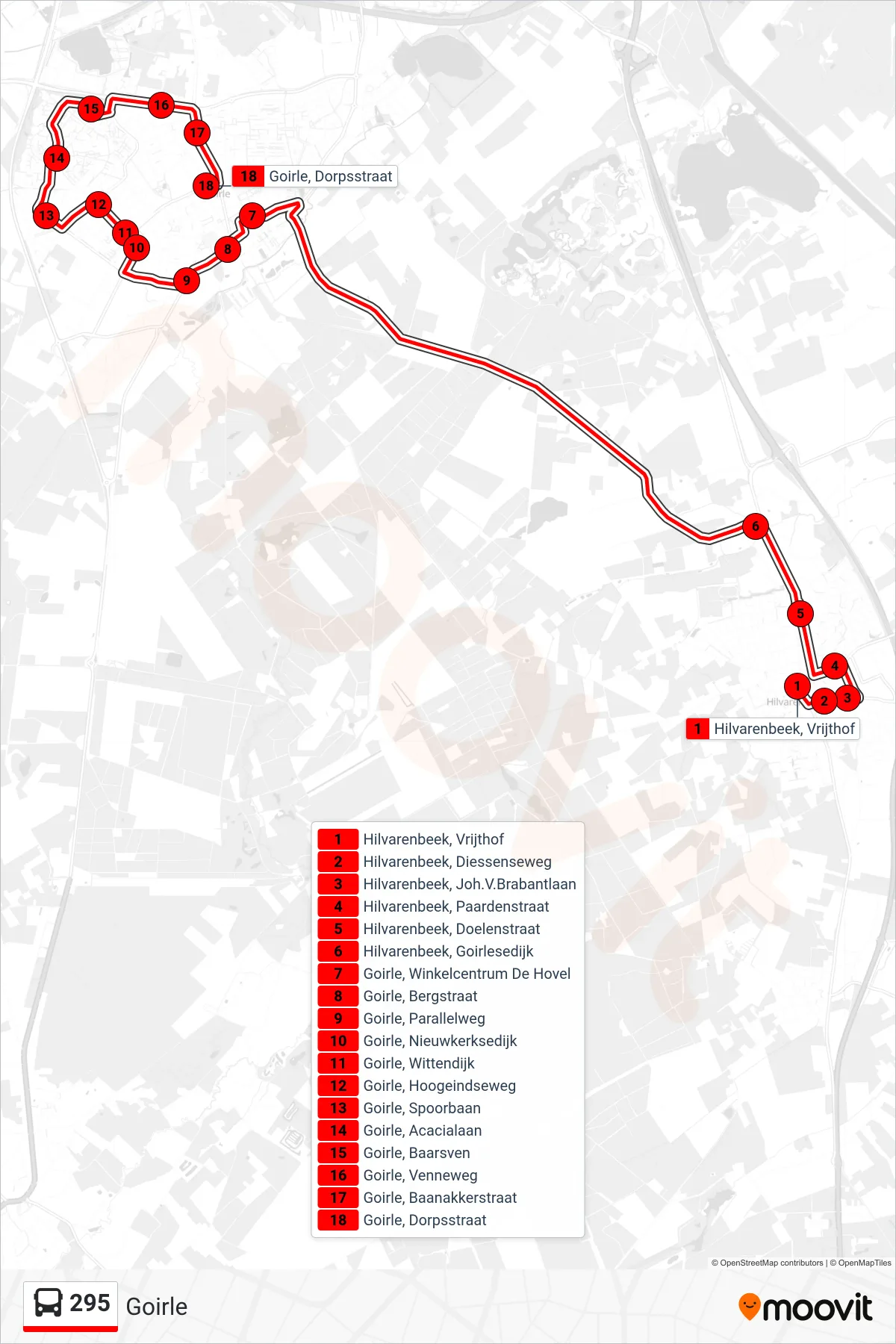 Lijn 295 (bus, Goirle): route en haltes op de kaart