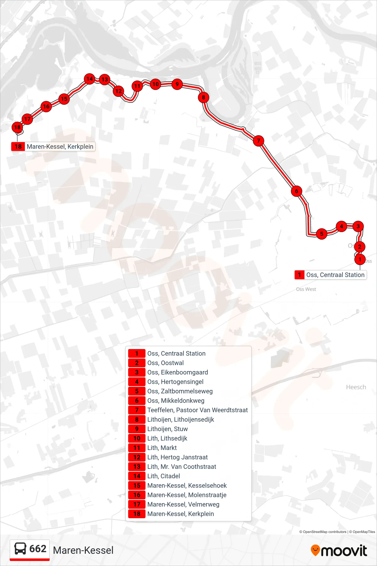 Lijn 662 (bus, Maren-Kessel): route en haltes op de kaart