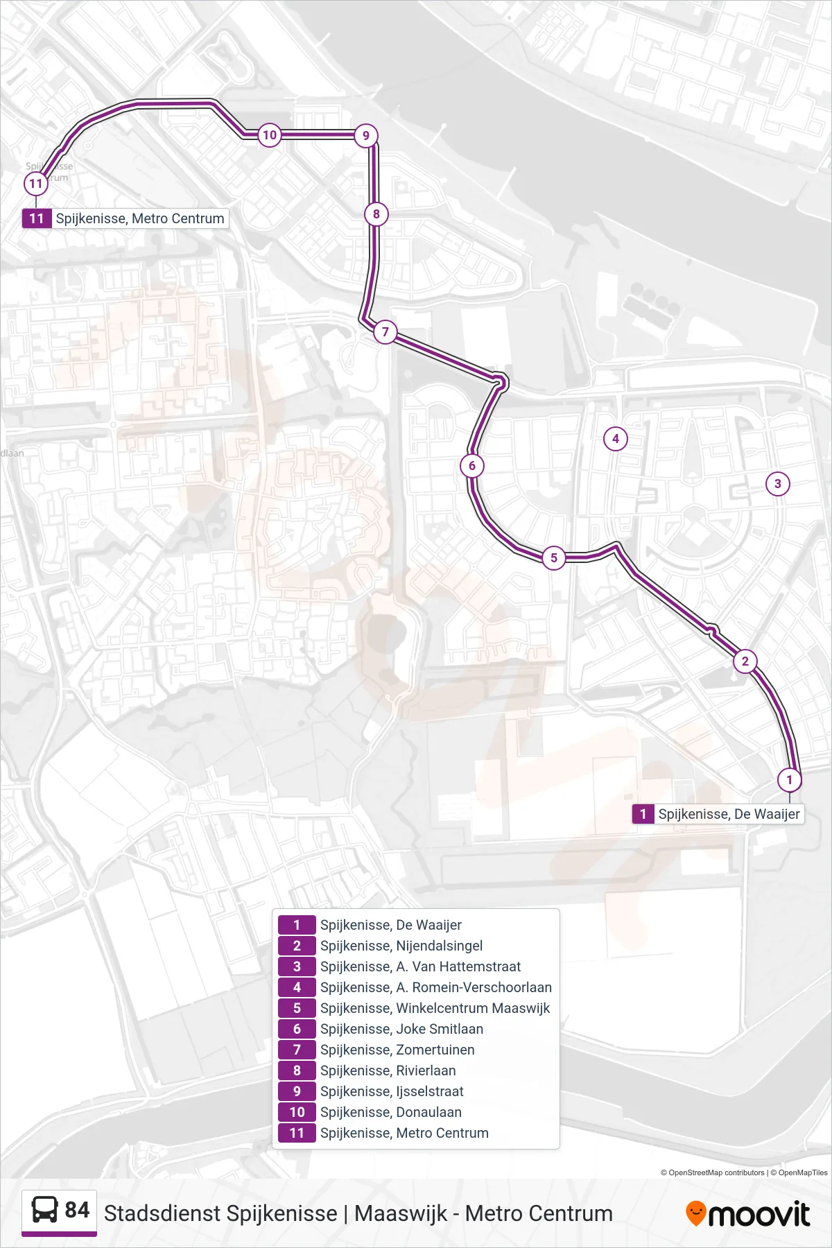 Lijn 84 (bus, Metro Centrum): route en haltes op de kaart