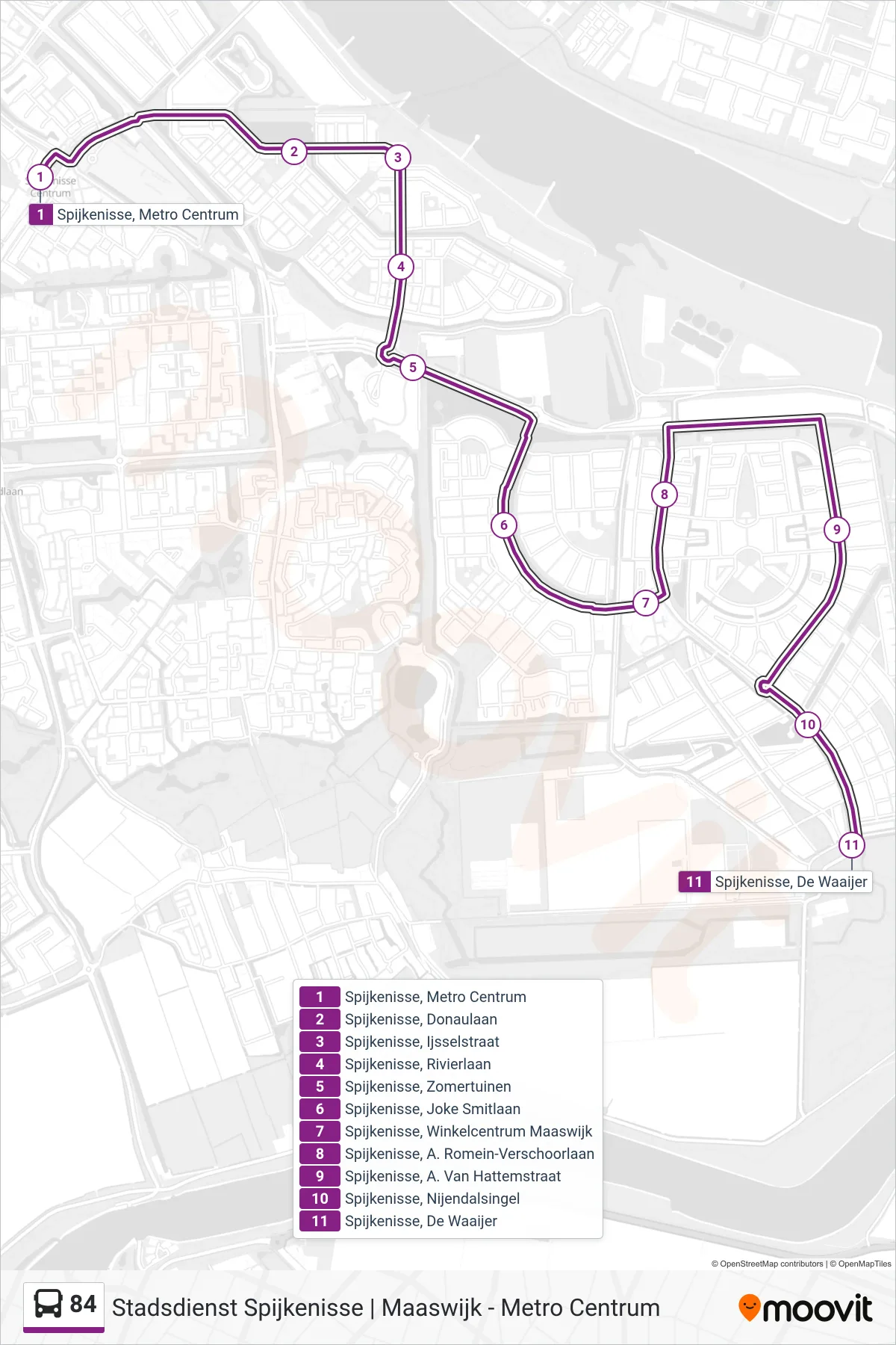 Lijn 84 (bus, Maaswijk): route en haltes op de kaart