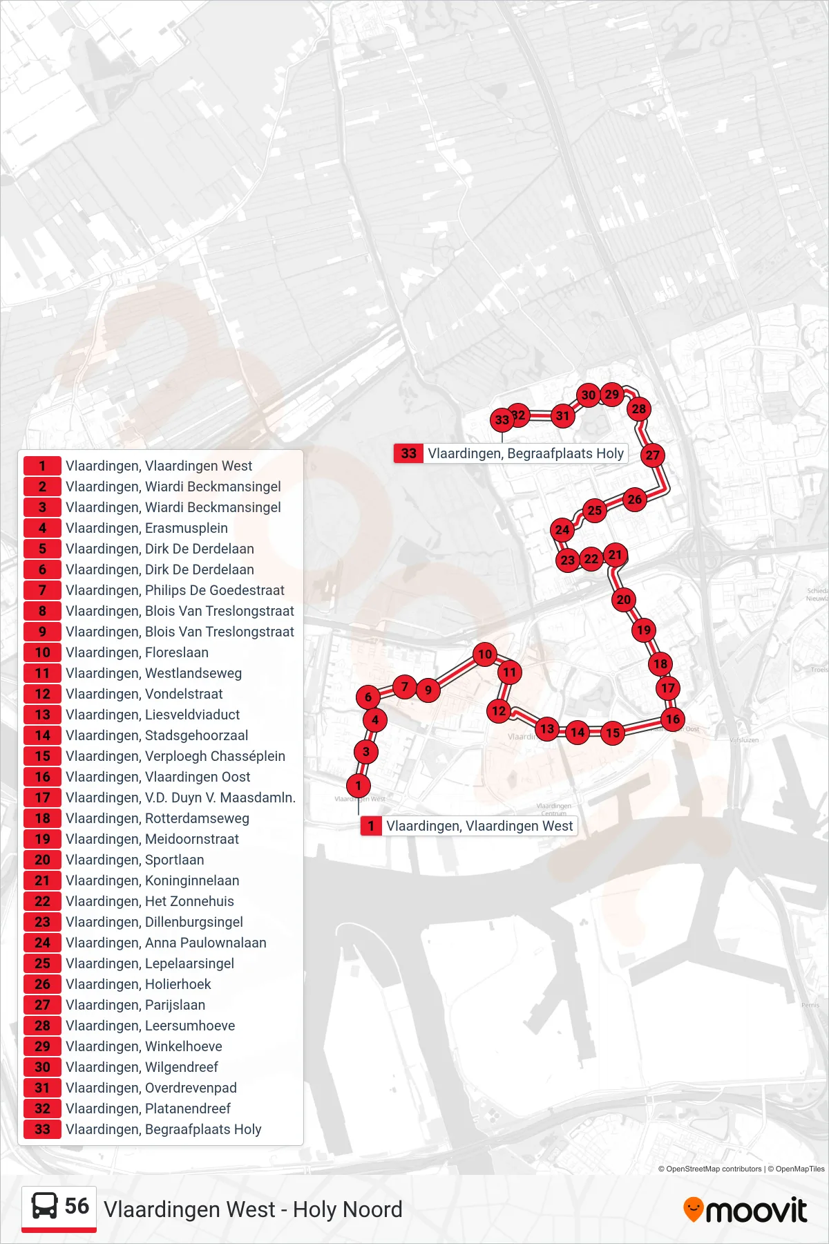 Lijn 56 (bus, Holy-Noord): route en haltes op de kaart
