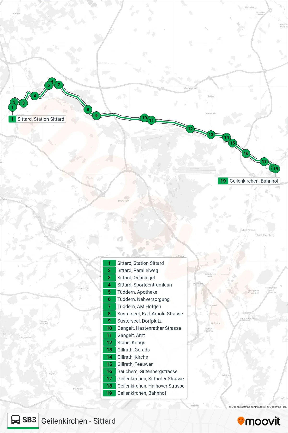 Lijn SB3 (bus, Geilenkirchen): route en haltes op de kaart