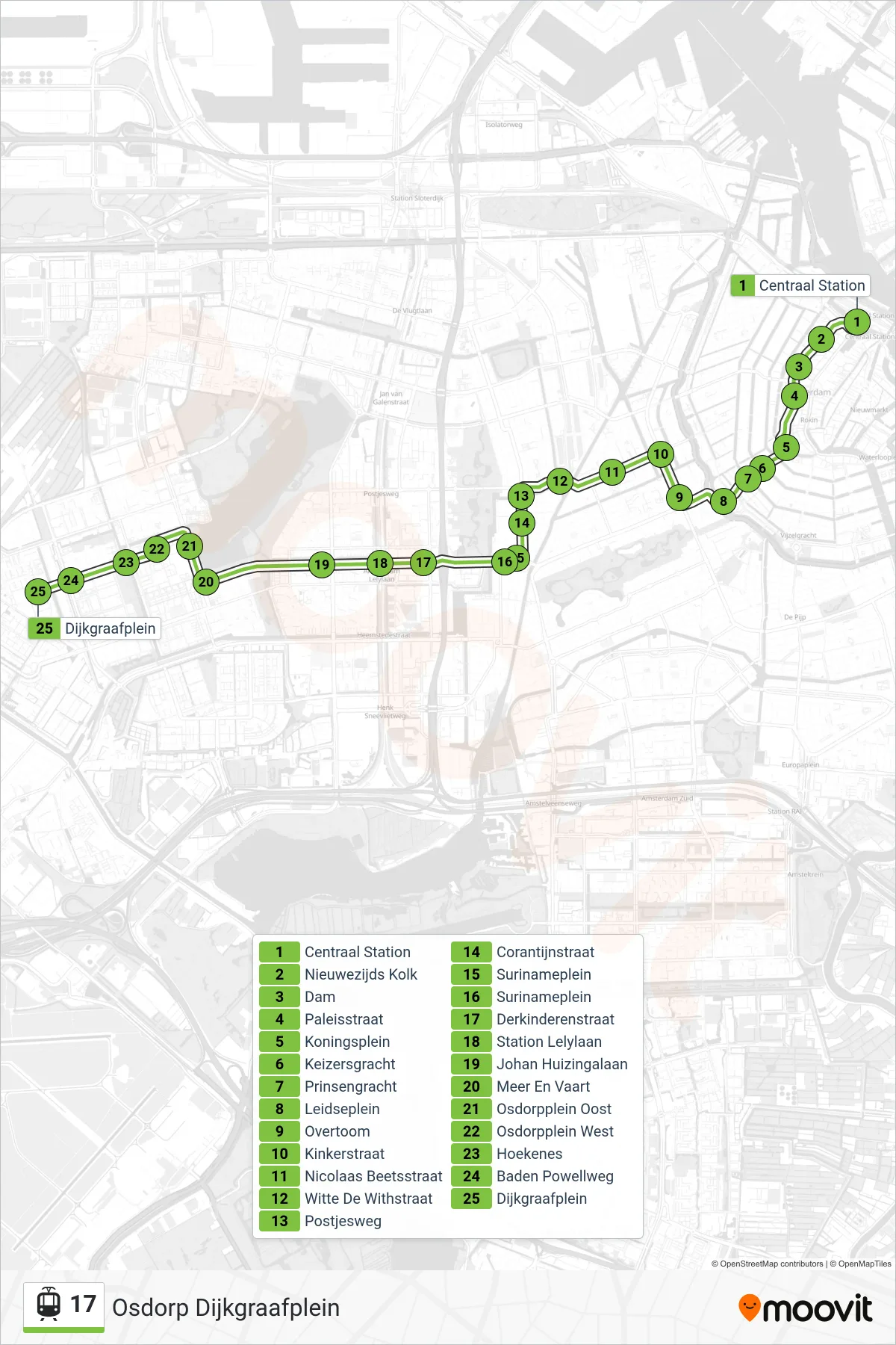 Lijn 17 (tram, Osdorp Dijkgraafplein): route en haltes op de kaart