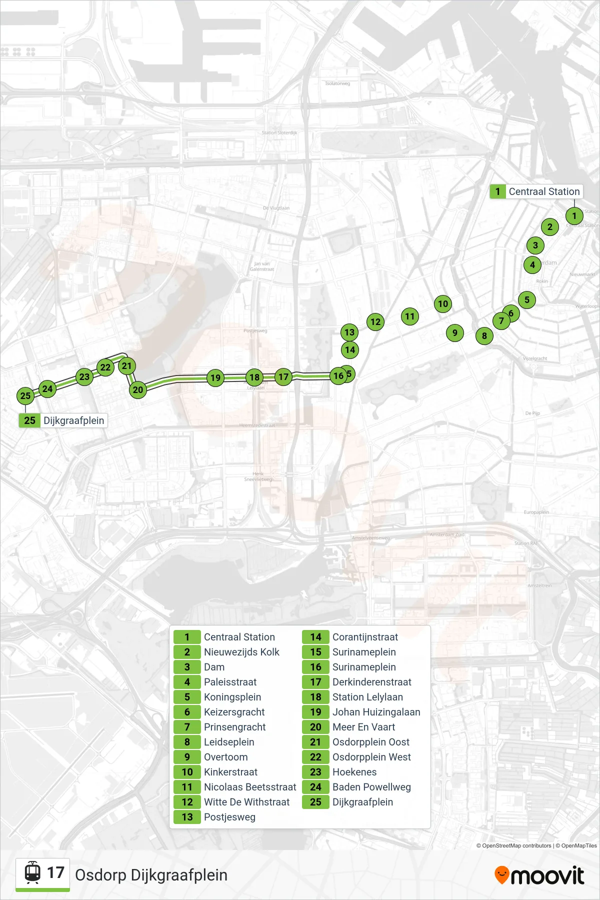 Lijn 17 (tram, Osdorp Dijkgraafplein): route en haltes op de kaart