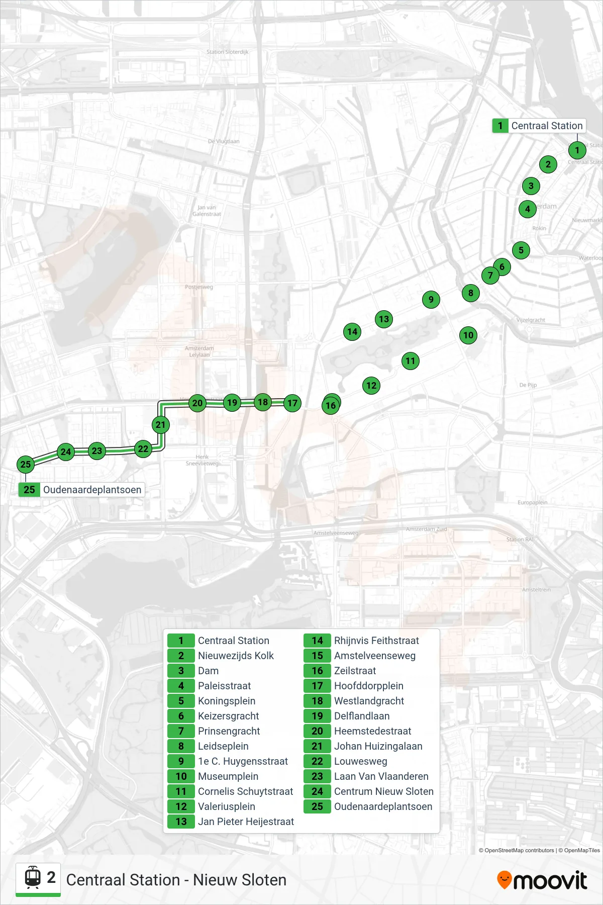 Lijn 2 (tram, Nieuw Sloten): route en haltes op de kaart