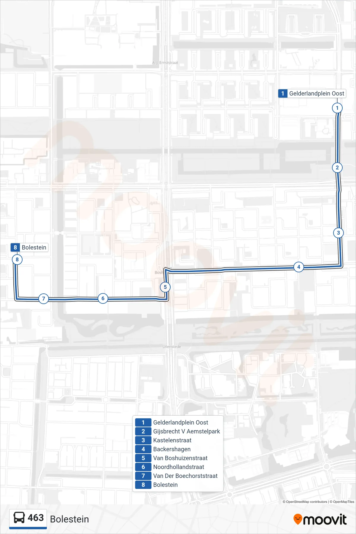 Lijn 463 (bus, Bolestein): route en haltes op de kaart
