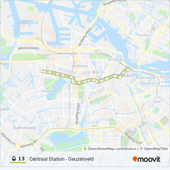 13 Route: haltes kaarten - Centraal Station