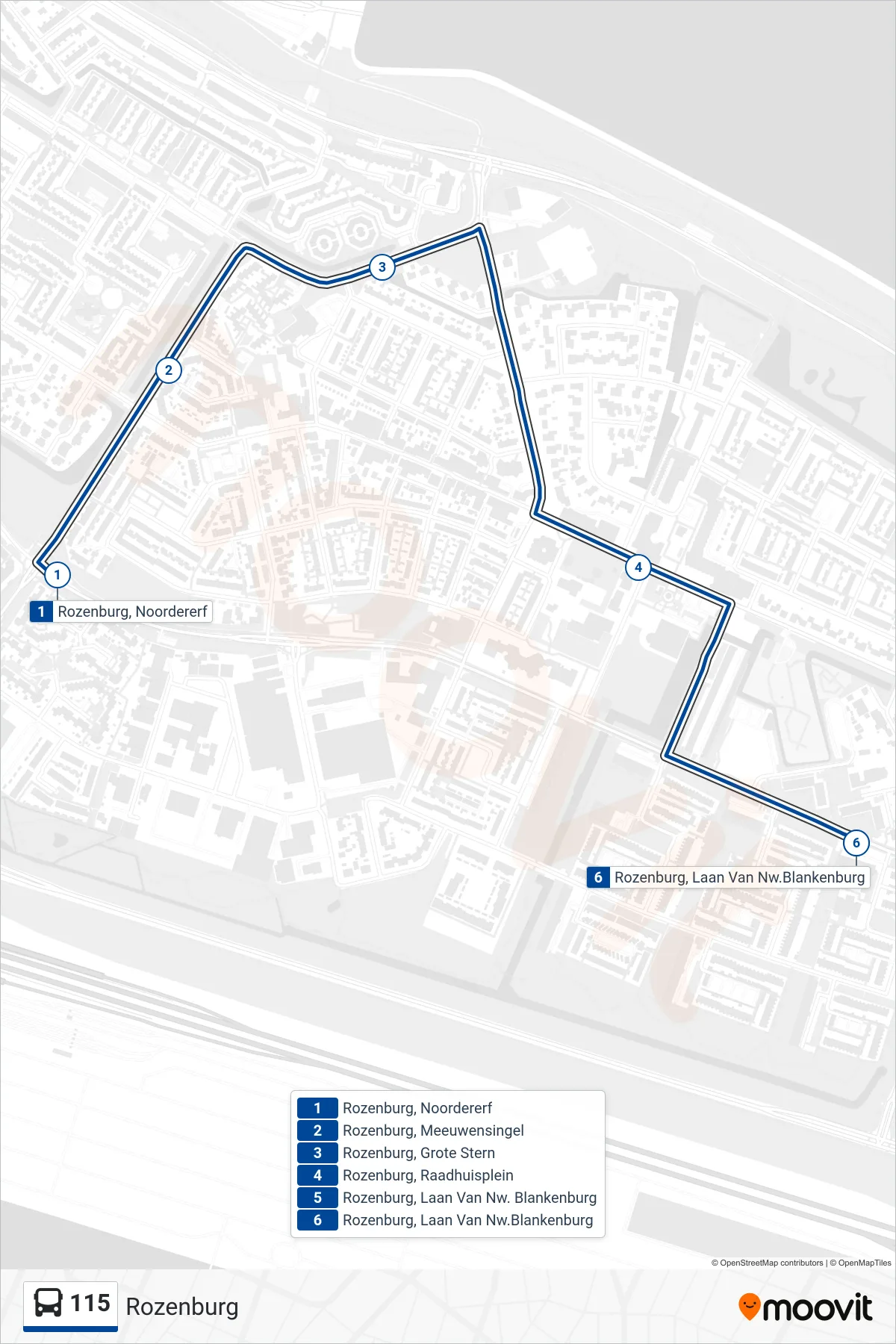 Lijn 115 (bus, Rozenburg): route en haltes op de kaart
