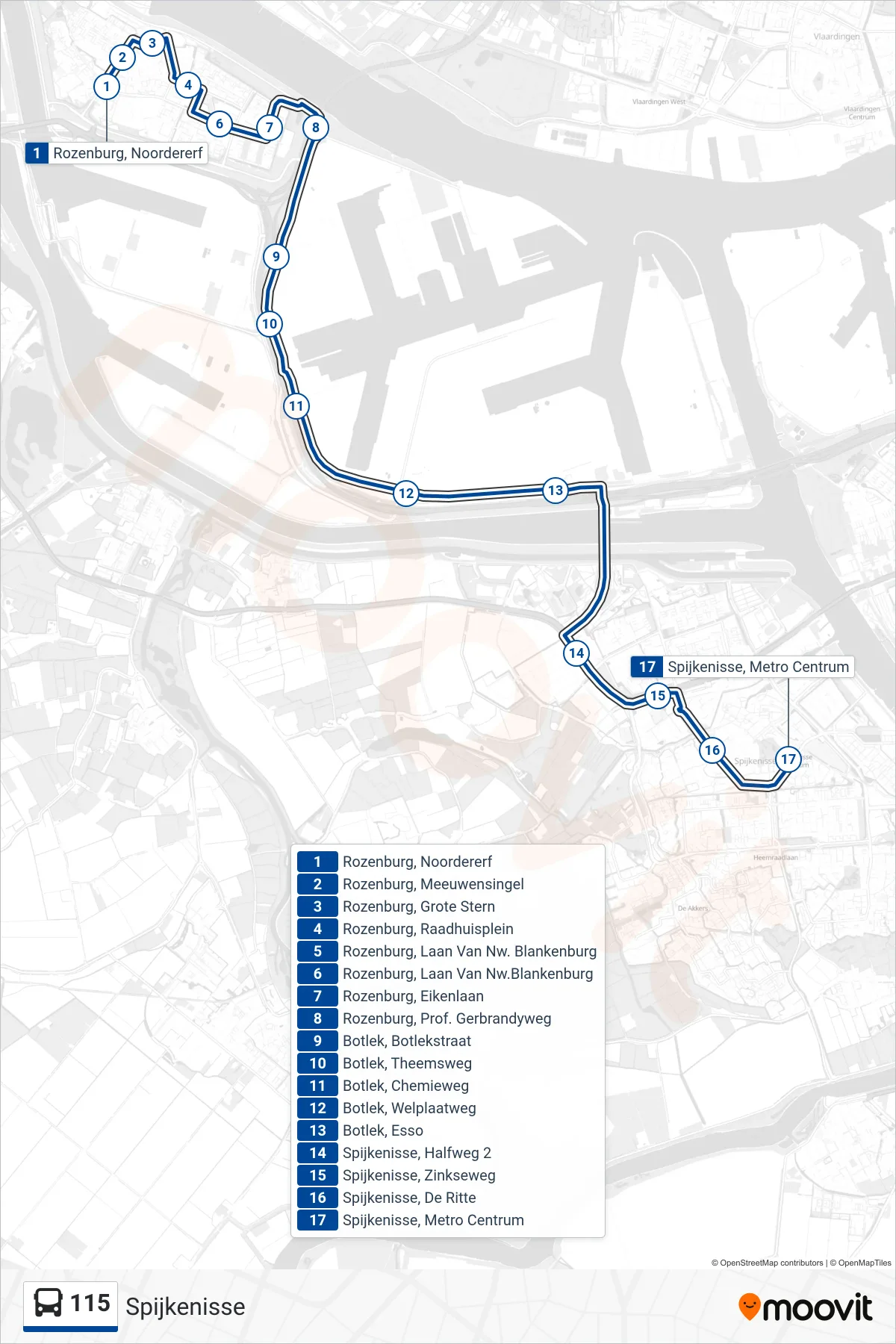 Lijn 115 (bus, Spijkenisse): route en haltes op de kaart