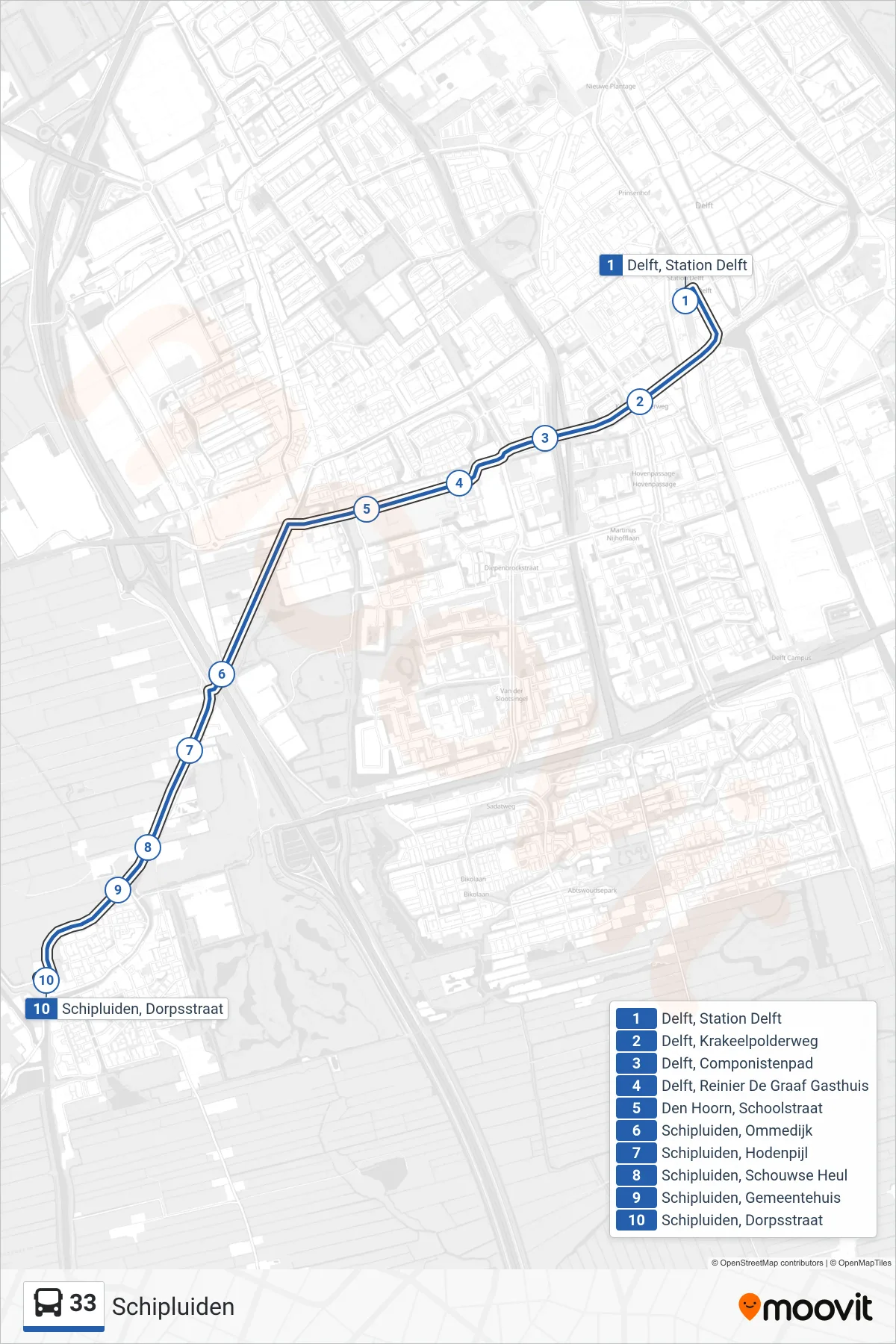 Lijn 33 (bus, Schipluiden): route en haltes op de kaart