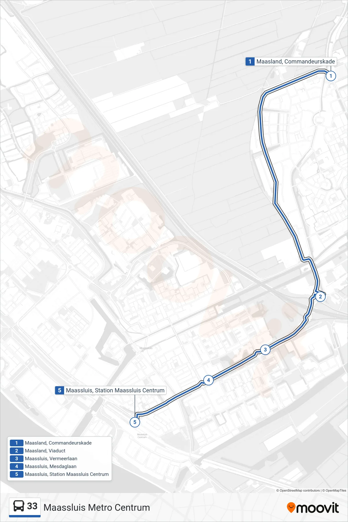 Lijn 33 (bus, Maassluis Metro Centrum): route en haltes op de kaart