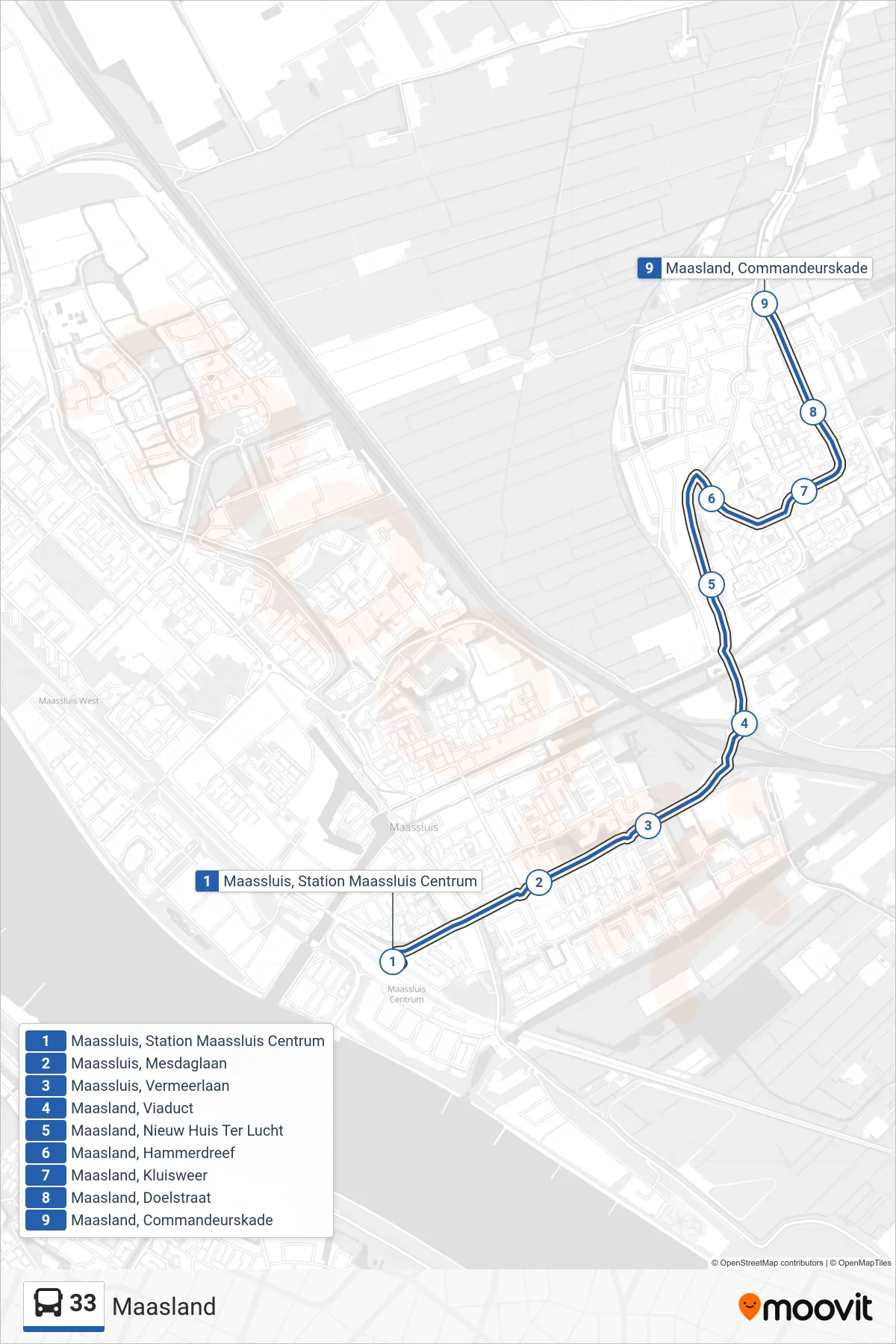 Lijn 33 (bus, Maasland): route en haltes op de kaart