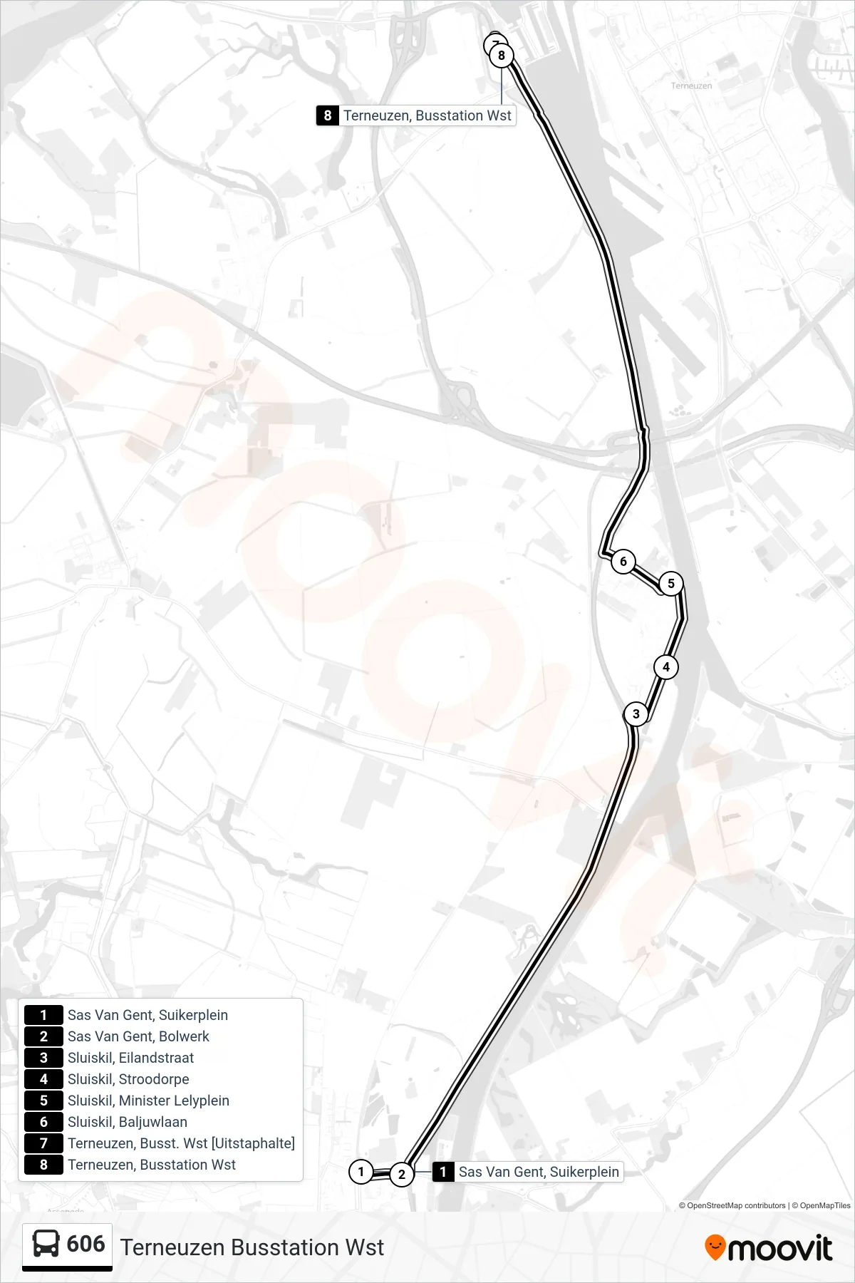 Linie 606 (Bus) Richtung Terneuzen Busstation Wst: Route und Haltestellen auf der Karte