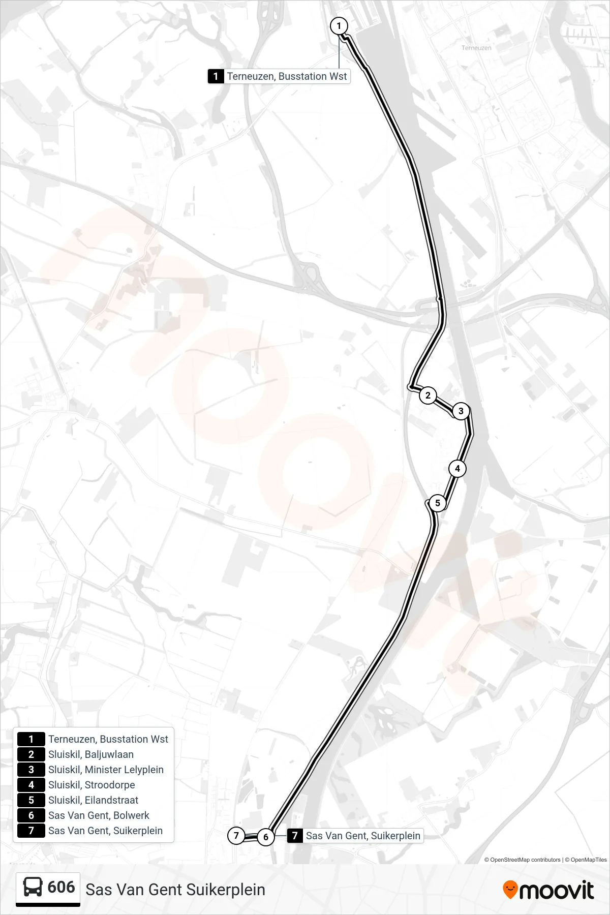 Lijn 606 (bus, Sas Van Gent Suikerplein): route en haltes op de kaart