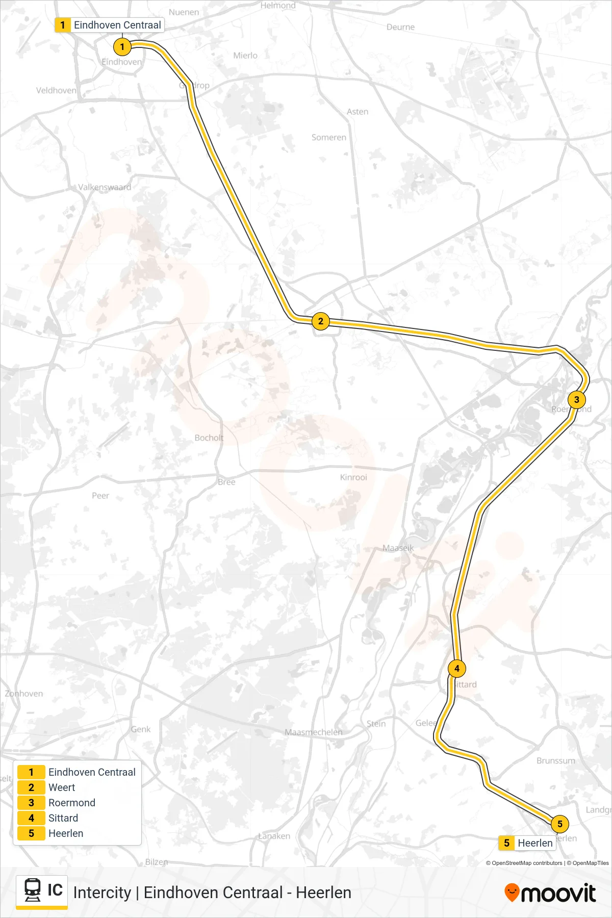 Lijn IC (trein, Heerlen): route en haltes op de kaart