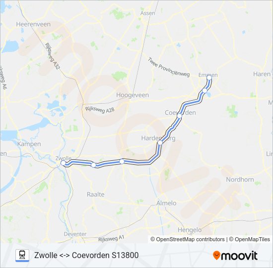 Trein SNELTREIN RE20 lijnkaart